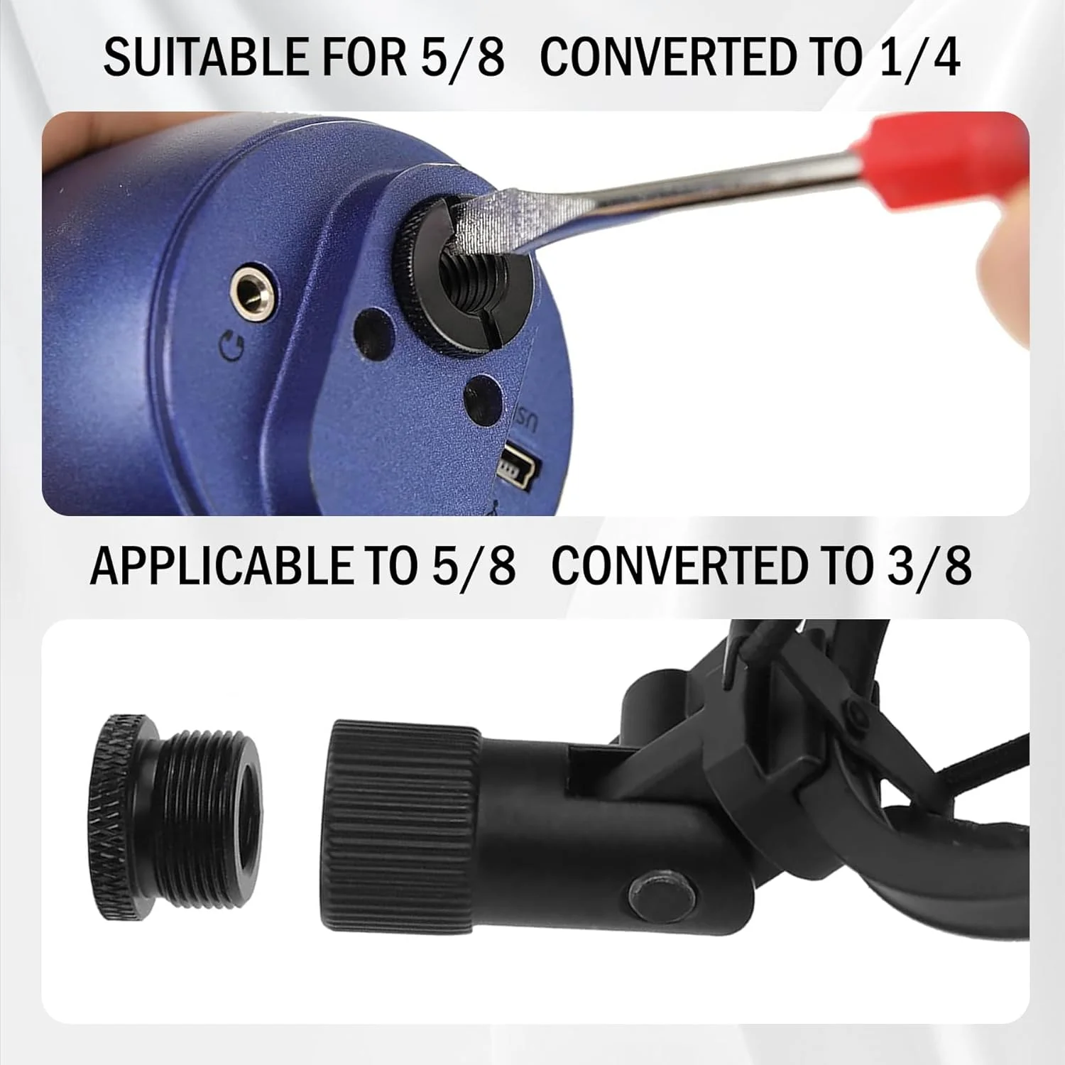 آداپتور پیچ پایه میکروفون TORMEN، بسته 2 عددی، تبدیل مادگی 1/4 به نری 5/8-27 و مادگی 3/8 به نری 5/8-27، مناسب برای سه پایه، پایه میکروفون، پایه دوربین، استفاده آسان برای افراد حرفه ای و مبتدی (مشکی)