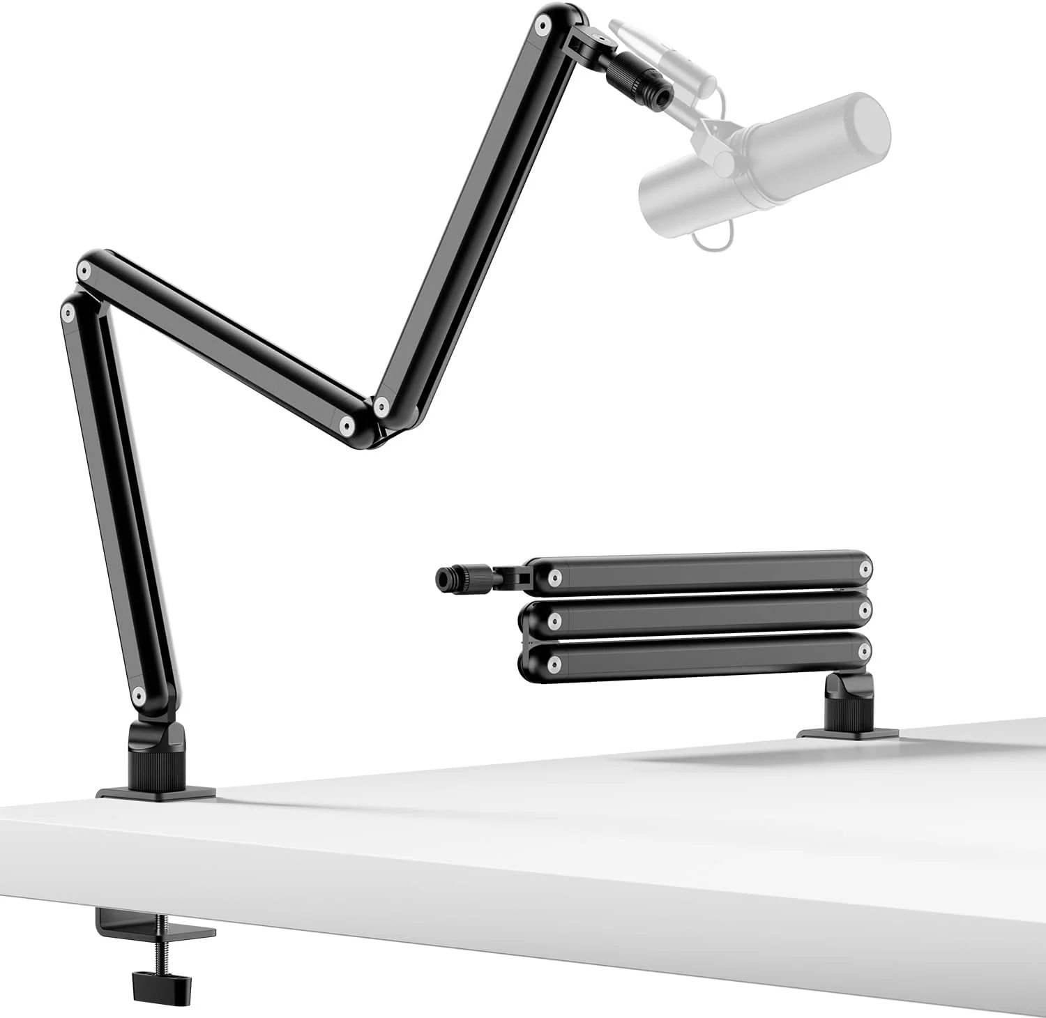 بازوی میکروفون TODI، بازوی میکروفون چرخشی برای میکروفون‌های سبک، پایه میکروفون رومیزی قابل نگهداری برای تحمل وزن 3 پوند با گیره نصب، بازوی بوم پایه میکروفون با کانال کابل با رزوه 3/8 و 5/8 اینچ برای پادکست، بازی