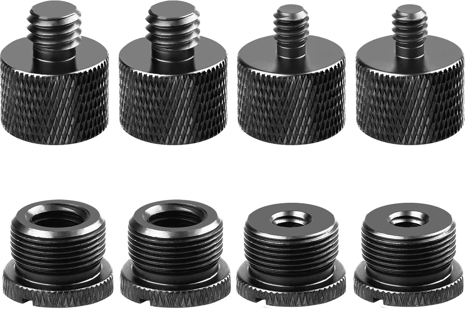 مجموعه آداپتور پایه میکروفون TERRIFI، 8 عدد آداپتور رزوه ای - 5/8 اینچ مادگی به 3/8 اینچ نری، 3/8 اینچ مادگی به 5/8 اینچ نری، 5/8 اینچ مادگی به 1/4 اینچ نری، 1/4 اینچ مادگی به 5/8 اینچ نری، برای پایه میکروفون و بازوی بوم