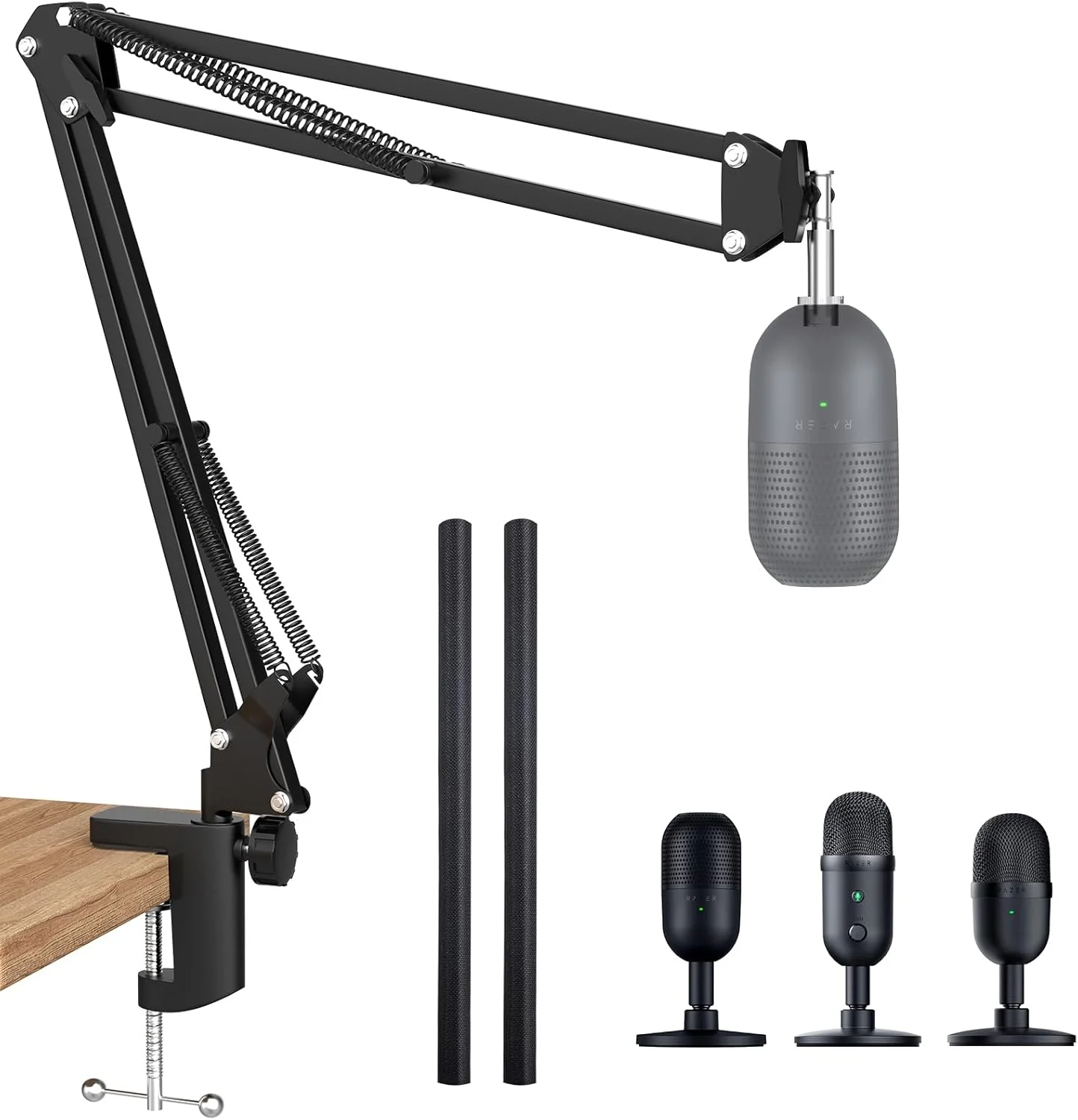 پایه بازویی میکروفون SUNMON Seiren V3 Mini - پایه میکروفون برای Razer Mini, Seiren V2, Seiren X و اکثر میکروفون ها، پایه بازویی قیچی قابل تنظیم با آداپتور 3/8 اینچ به 5/8 اینچ