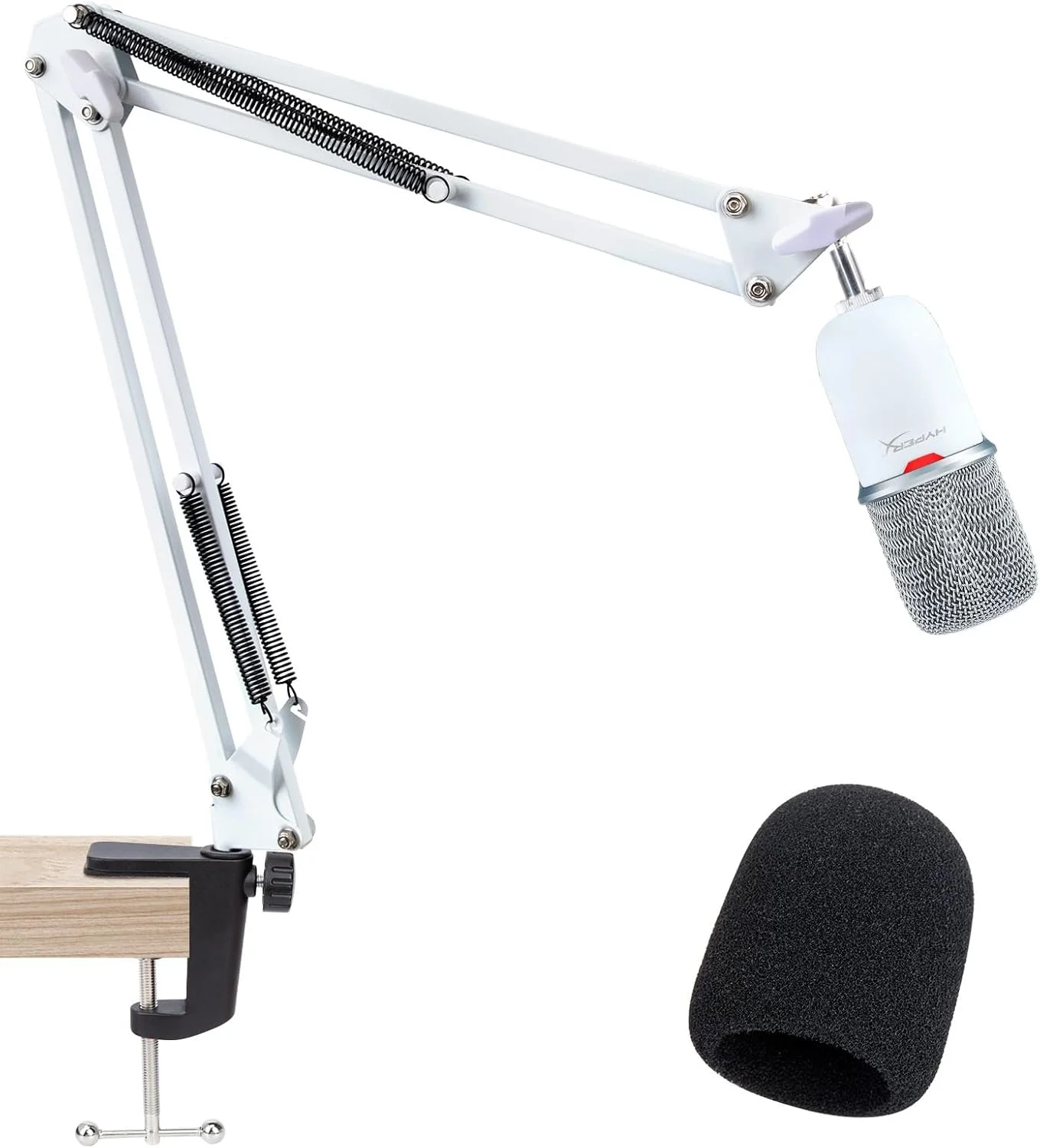 بازوی بوم سفید SUNMON Hyperx SoloCast - بازوی بوم میکروفون سفید سازگار با Hyperx SoloCast، پایه بازوی میکروفون با روکش میکروفون، بهبود کیفیت صدا، بازوی بوم میکروفون برای Hyperx SoloCast