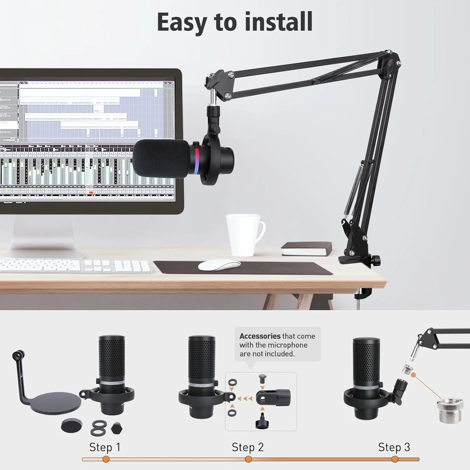 پایه میکروفون بازویی SUNMON HyperX DuoCast - پایه میکروفون سازگار با HyperX DuoCast، مشکی، سبک مدرن، فولاد آلیاژی
