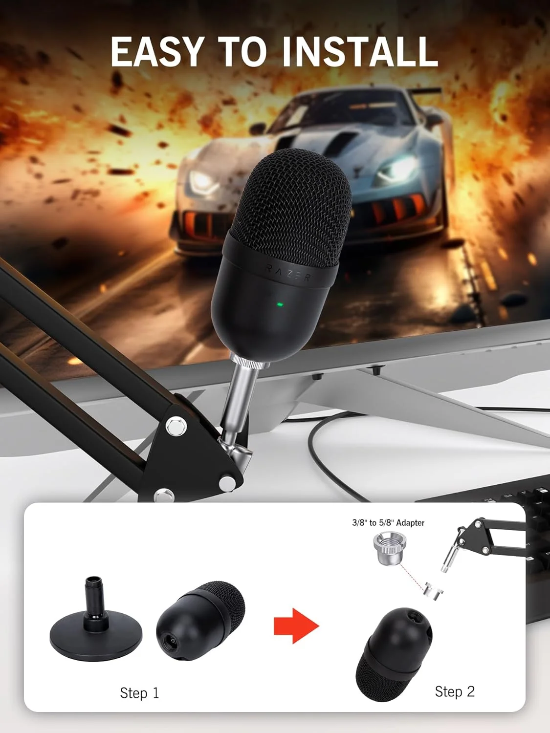 پایه بازویی میکروفون SUNMON Seiren V3 Mini - پایه میکروفون برای Razer Mini, Seiren V2, Seiren X و اکثر میکروفون ها، پایه بازویی قیچی قابل تنظیم با آداپتور 3/8 اینچ به 5/8 اینچ پایه بازویی میکروفون SUNMON Seiren V3 Mini - پایه میکروفون برای Razer Mini, Seiren V2, Seiren X و اکثر میکروفون ها، پایه بازویی قیچی قابل تنظیم با آداپتور 3/8 اینچ به 5/8 اینچ