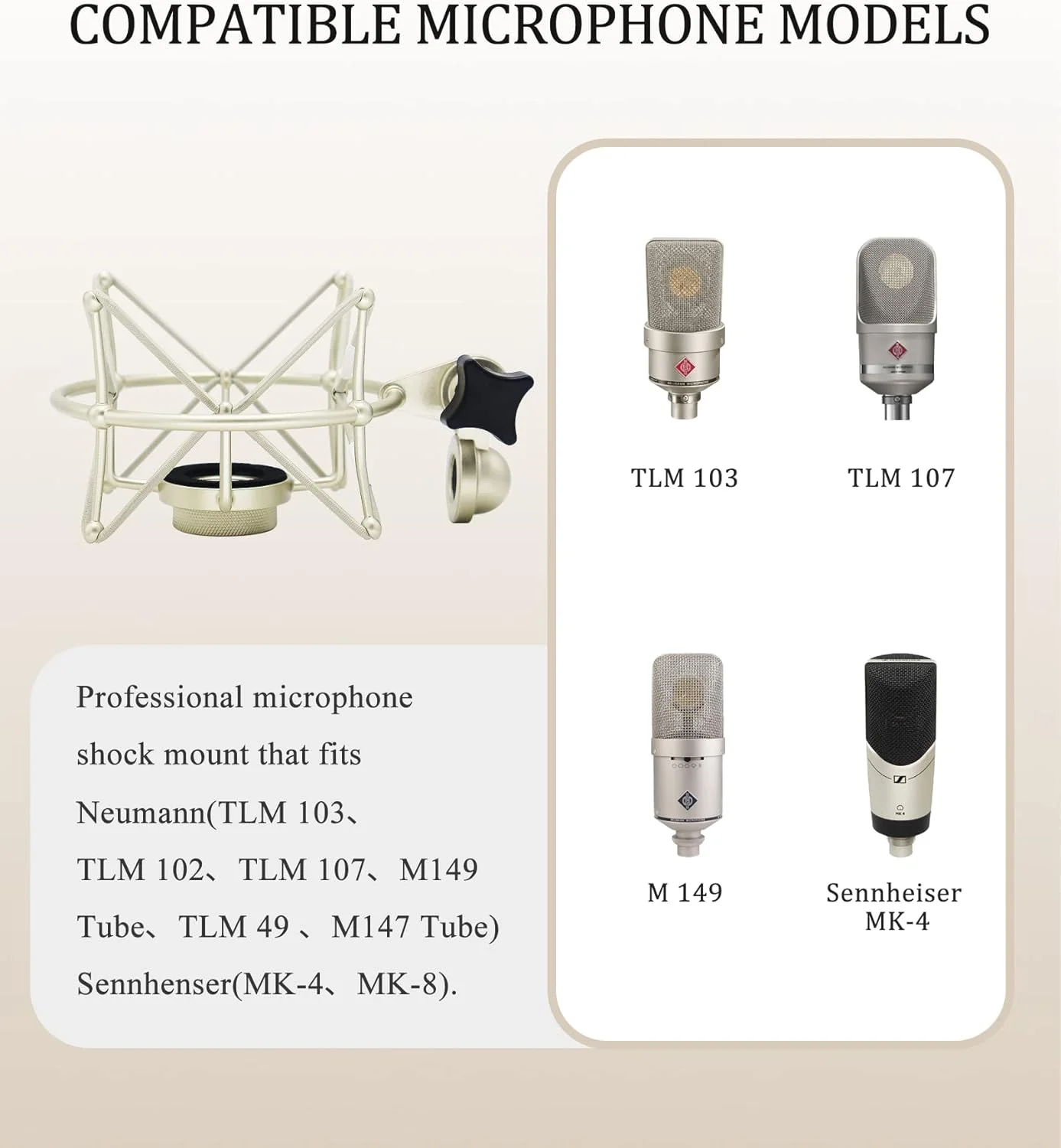لرزه‌گیر میکروفون TLM 103 - پایه میکروفون سازگار با میکروفون‌های کاندنسر نویمان TLM 103 M147، نقره‌ای
