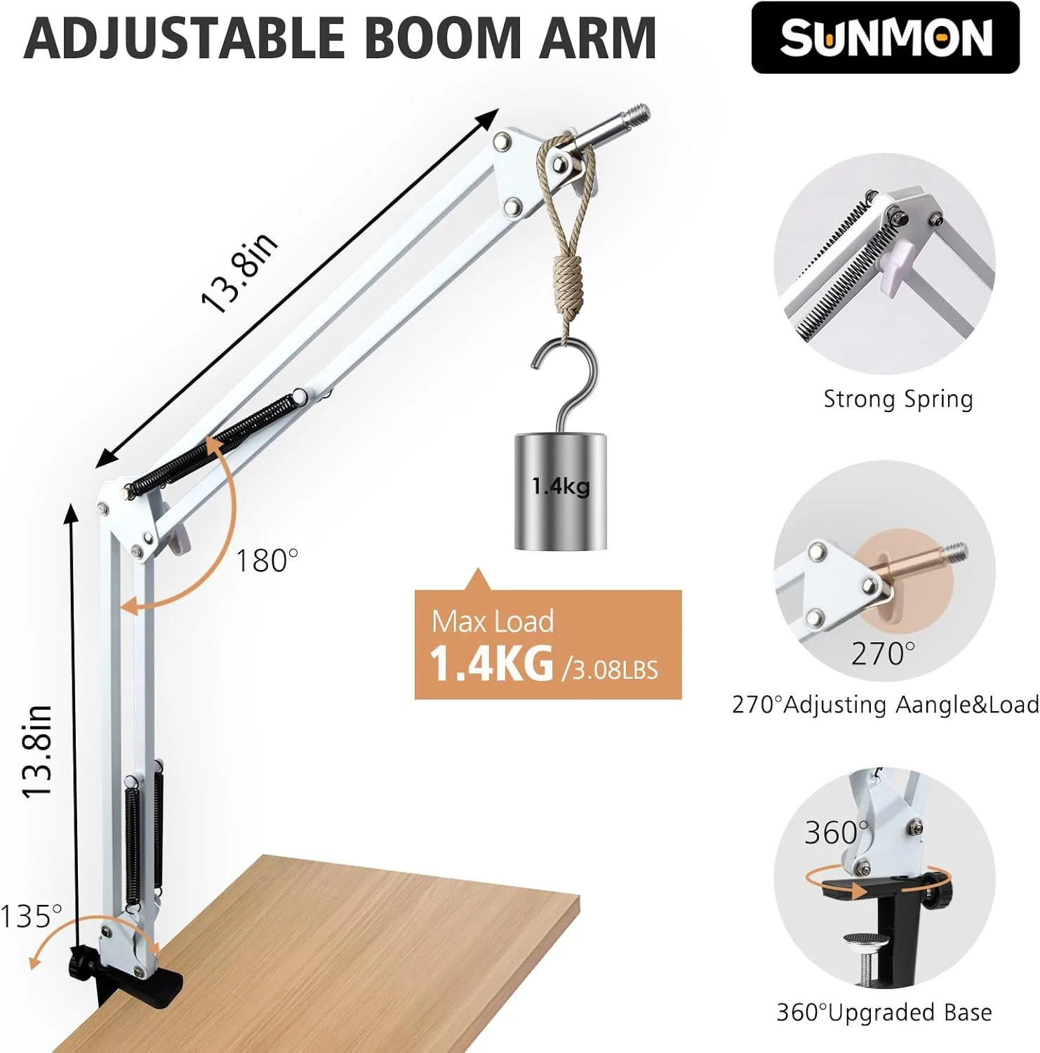 بازوی بوم سفید SUNMON Hyperx SoloCast - بازوی بوم میکروفون سفید سازگار با Hyperx SoloCast، پایه بازوی میکروفون با روکش میکروفون، بهبود کیفیت صدا، بازوی بوم میکروفون برای Hyperx SoloCast