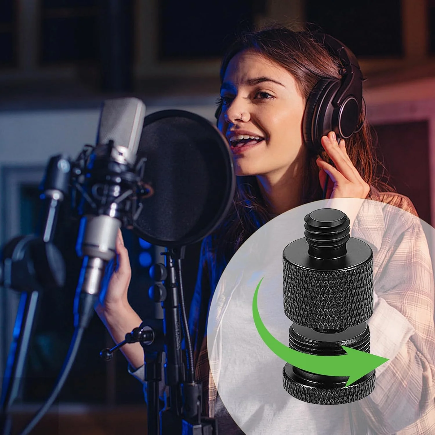 8 عدد آداپتور رزوه میکروفون (3/8 مادگی به 5/8 نری، 1/4 مادگی به 5/8 نری، 5/8 مادگی به 1/4 نری و 5/8 مادگی به 3/8 نری)، آداپتور پایه دوربین، آداپتور پیچی میکروفون، آداپتور رزوه میکروفون، آداپتور پایه میکروفون