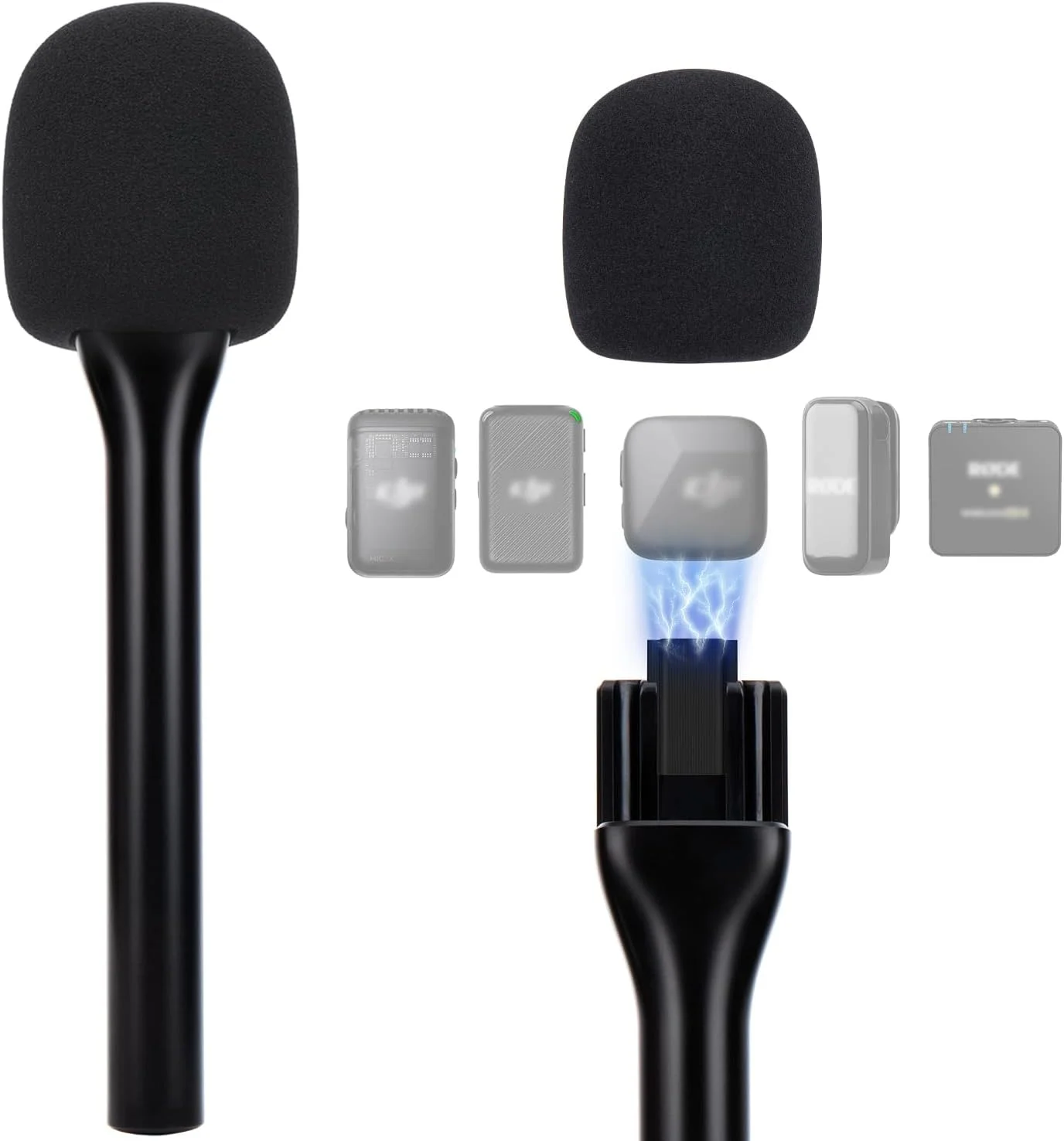 نگهدارنده مغناطیسی میکروفون بی سیم سانمون برای DJI Mic Mini، پایه میکروفون برای DJI Mic1/2، پایه میکروفون دستی قابل حمل برای مصاحبه برای Rode Wireless Micro/GO 2/ME/Pro (دستی مغناطیسی با 1 پاپ فیلتر)