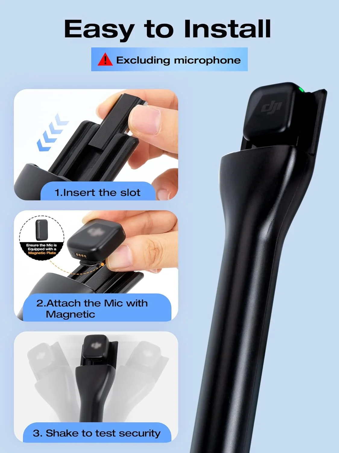 نگهدارنده مغناطیسی میکروفون بی سیم سانمون برای DJI Mic Mini، پایه میکروفون برای DJI Mic1/2، پایه میکروفون دستی قابل حمل برای مصاحبه برای Rode Wireless Micro/GO 2/ME/Pro (دستی مغناطیسی با 1 پاپ فیلتر)