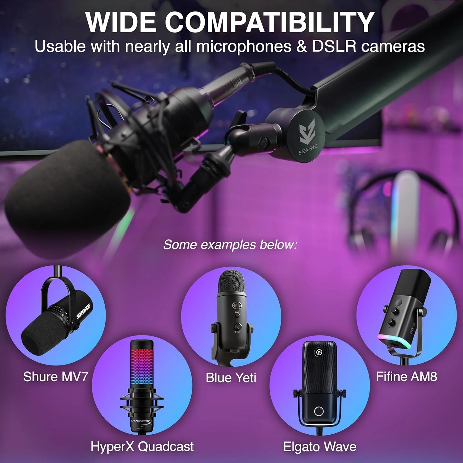 بازوی میکروفون Sensic SA-30، پایه میکروفون با قابلیت چرخش 360 درجه با پایه 6 اینچی، نگهدارنده میکروفون با آداپتورهای 1/4، 3/8 و 5/8 اینچ، بازوی میکروفون حرفه ای با لوازم جانبی، بازوی میکروفون مشکی