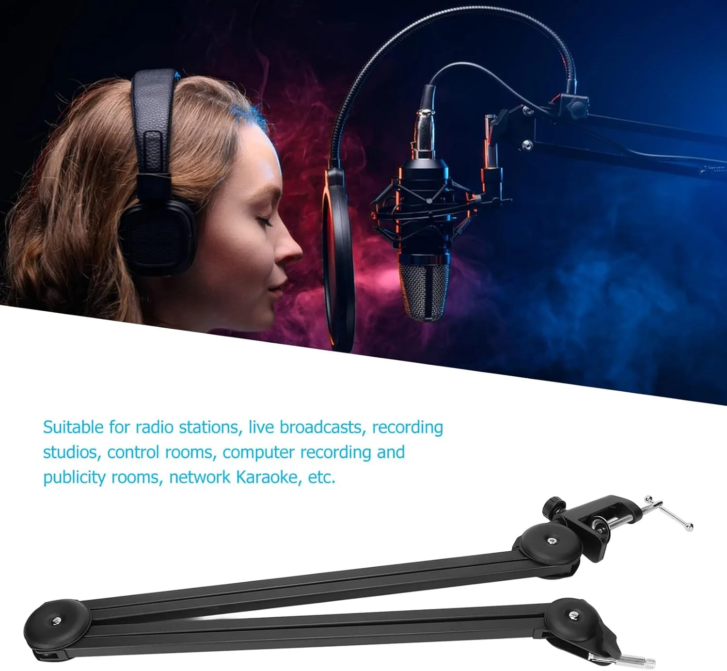 پایه میکروفون soobu، پایه بازوی رومیزی میکروفون حرفه ای، پایه های بازویی قیچی میکروفون قابل تنظیم، پایه رومیزی میکروفون برای ایستگاه های رادیویی، پخش زنده، استودیوهای ضبط