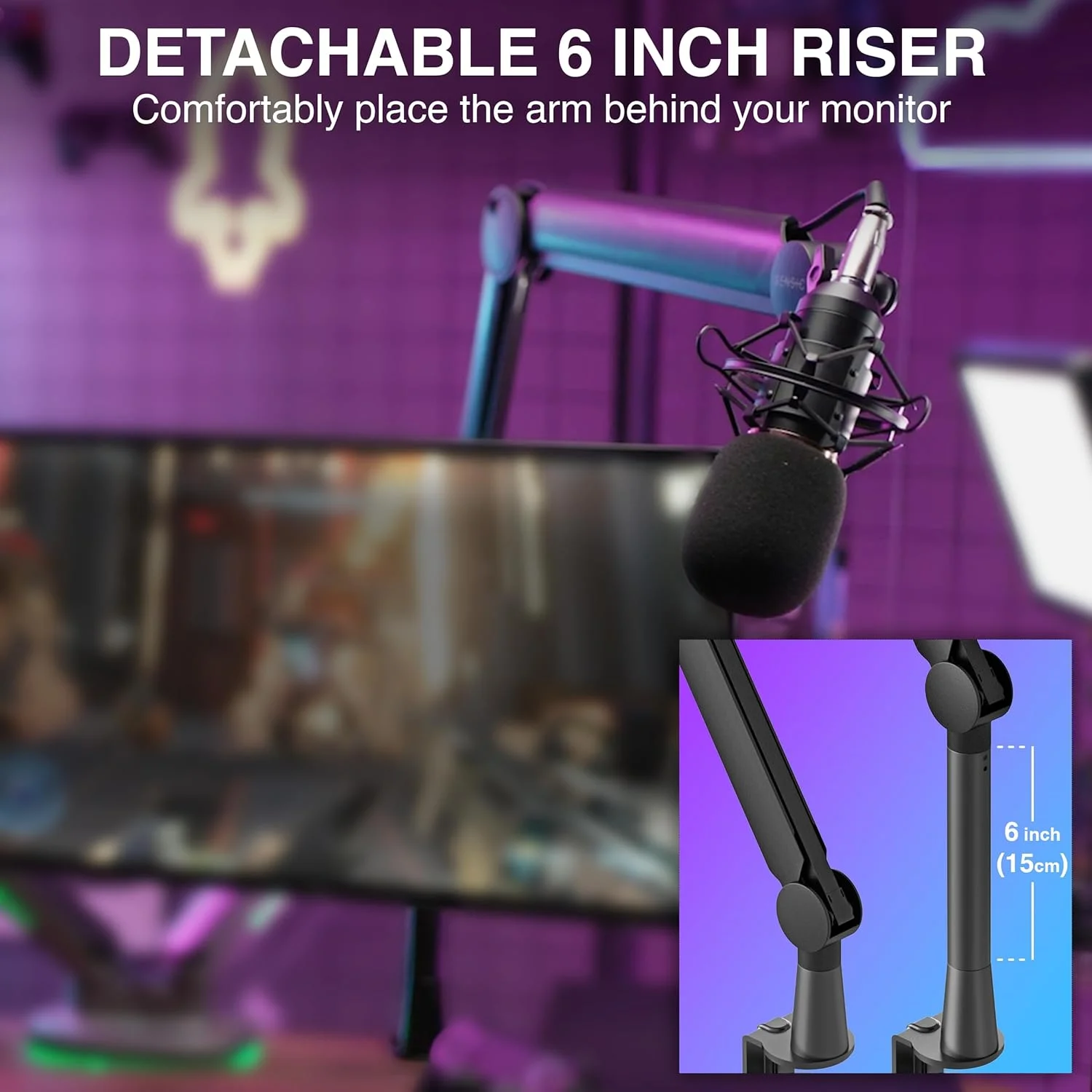 بازوی میکروفون Sensic SA-30، پایه میکروفون با قابلیت چرخش 360 درجه با پایه 6 اینچی، نگهدارنده میکروفون با آداپتورهای 1/4، 3/8 و 5/8 اینچ، بازوی میکروفون حرفه ای با لوازم جانبی، بازوی میکروفون مشکی