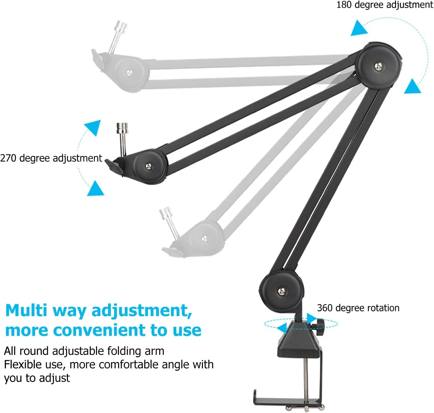 پایه میکروفون soobu، پایه بازوی رومیزی میکروفون حرفه ای، پایه های بازویی قیچی میکروفون قابل تنظیم، پایه رومیزی میکروفون برای ایستگاه های رادیویی، پخش زنده، استودیوهای ضبط