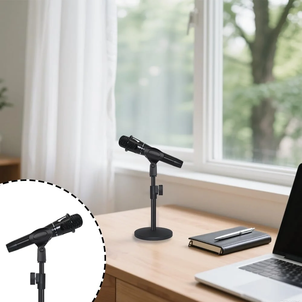 گیره میکروفون با پایه، نگهدارنده گیره میکروفون قابل تنظیم، گیره نگهدارنده میکروفون جهانی برای سیم دار و بی سیم