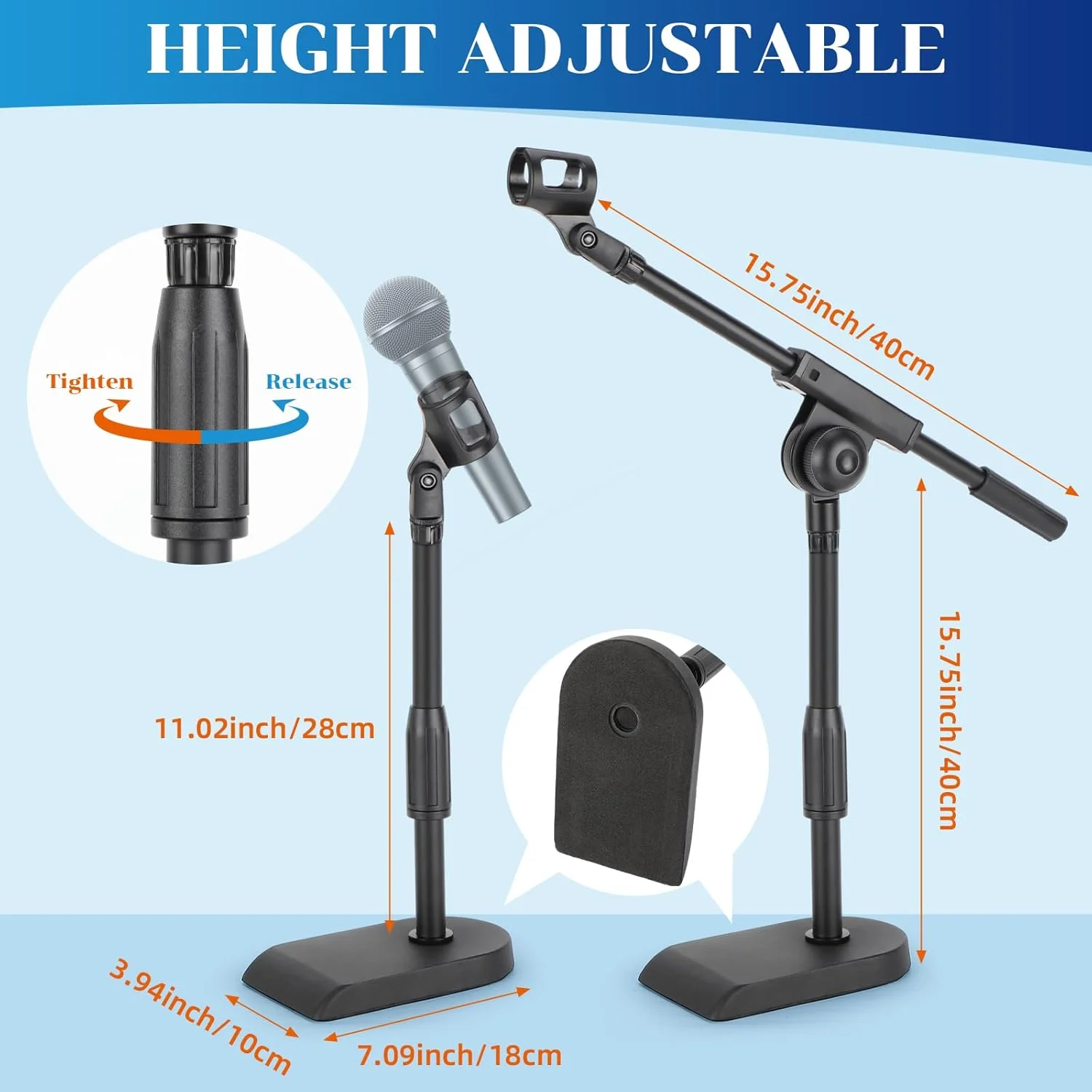 پایه میکروفون رومیزی قابل تنظیم، بسته 4 عددی، با پایه فلزی سنگین، بازوی بوم میکروفون به همراه گیره و نگهدارنده کابل، پیچ 5/8 اینچ نر به 3/8 اینچ ماده برای استودیوی ضبط پادکست پایه میکروفون رومیزی قابل تنظیم، بسته 4 عددی، با پایه فلزی سنگین، بازوی بوم میکروفون به همراه گیره و نگهدارنده کابل، پیچ 5/8 اینچ نر به 3/8 اینچ ماده برای استودیوی ضبط پادکست