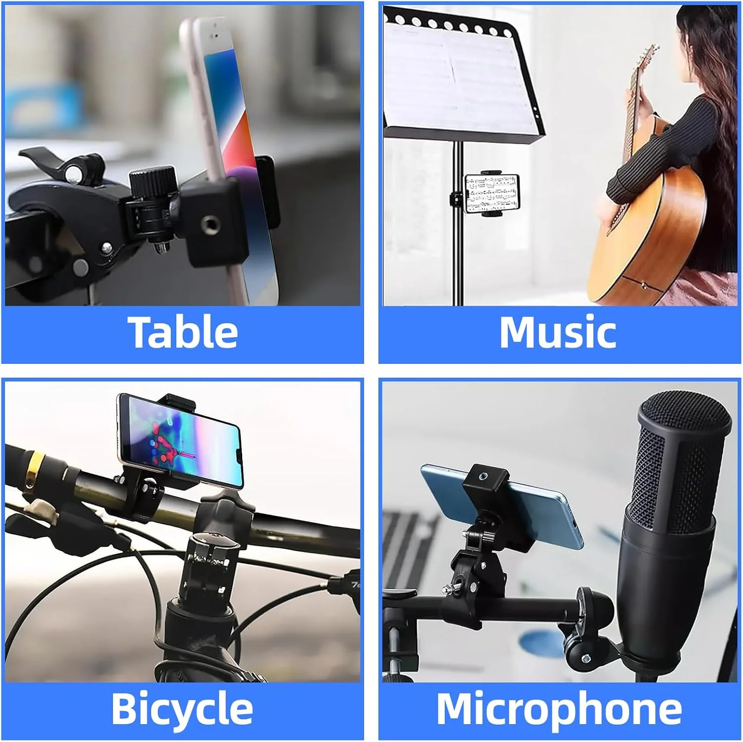 نگهدارنده تلفن برای پایه میکروفون با قابلیت چرخش 360 درجه و گیره قابل تنظیم، مناسب برای پخش زنده، ضبط ویدیو و استفاده در فضای باز، سازگار با اکثر تلفن ها و سه پایه ها