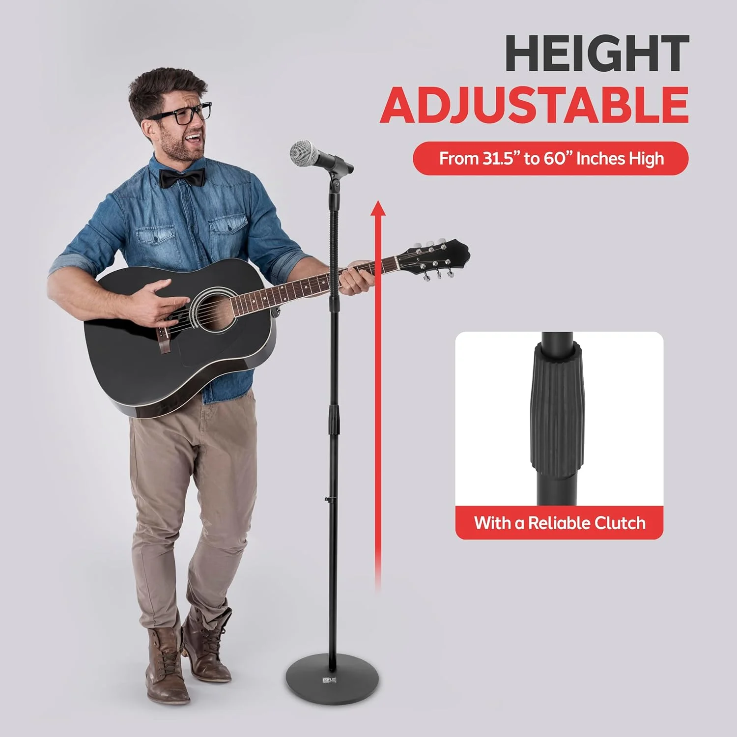 پایه میکروفون یونیورسال Pyle - نگهدارنده میکروفون M-6 با آداپتور استاندارد ایالات متحده آمریکا و ارتفاع قابل تنظیم از 80 سانتی متر تا 152 سانتی متر با پایه گردن غازی قابل چرخش - دستگیره تنظیم کشش سنگین PMKS32