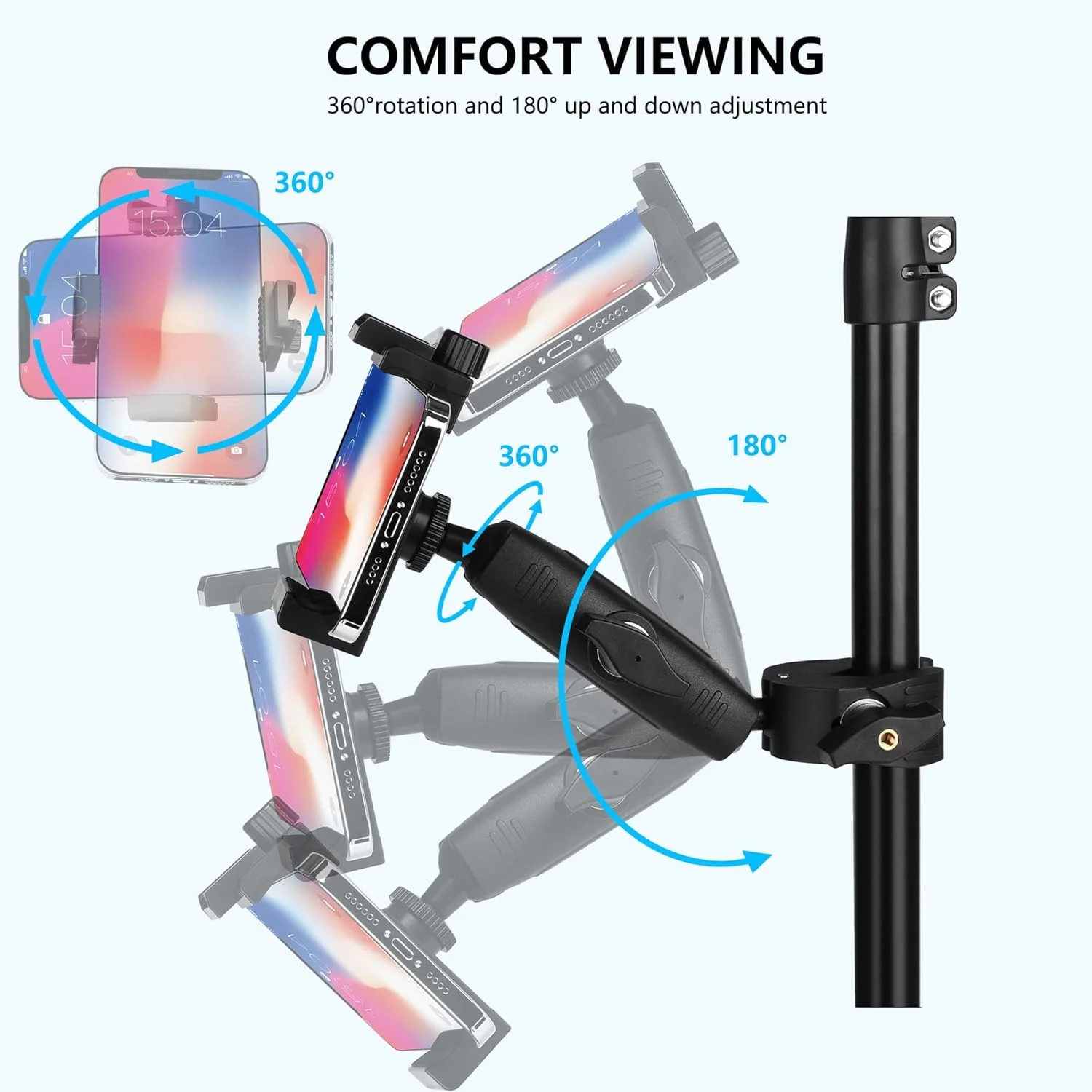 پایه نگهدارنده گوشی موبایل Peastrex با بازوی بلند و گیره محکم با قابلیت چرخش 360 درجه مناسب برای گوشی های آیفون 14 13 12 11 MAX Pro سامسونگ گلکسی S22 S21 گوگل پیکسل، گوشی های هوشمند 3.5 تا 7 اینچ