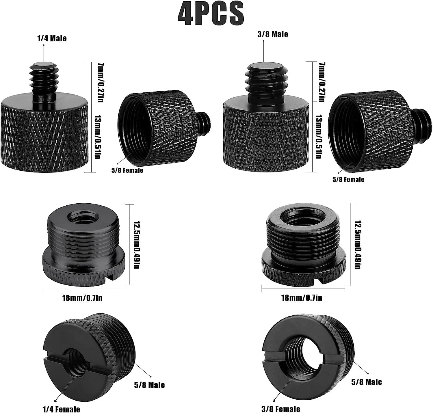 آداپتور پایه میکروفون 8 عددی - 1/8 به 3/8، 3/8 به 5/8، 5/8 به 1/4 و 1/4 به 5/8