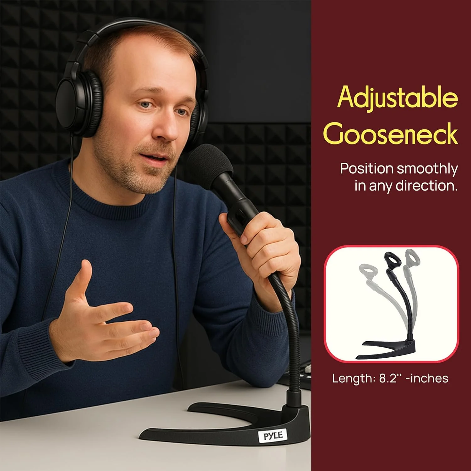 پایه میکروفون رومیزی پایل - نگهدارنده میکروفون رومیزی جهانی با گردن غازی انعطاف پذیر 8.2 اینچی و پایه U شکل محکم - ایده آل برای میز یا پیشخوان - PMKS8، مشکی پایه میکروفون رومیزی پایل - نگهدارنده میکروفون رومیزی جهانی با گردن غازی انعطاف پذیر 8.2 اینچی و پایه U شکل محکم - ایده آل برای میز یا پیشخوان - PMKS8، مشکی