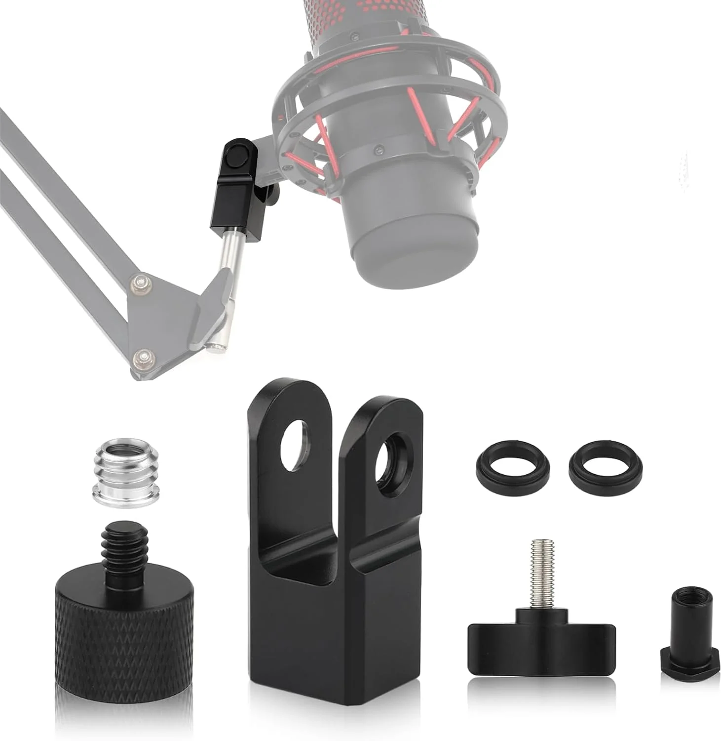 آداپتور نصب میکروفون برای Hyperx Quadcast با آداپتور پیچ 3/8 اینچی یا 1/4 اینچی و مهره، سازگار با پایه میکروفون HyperX QuadCast و بازوی بوم (مشکی)