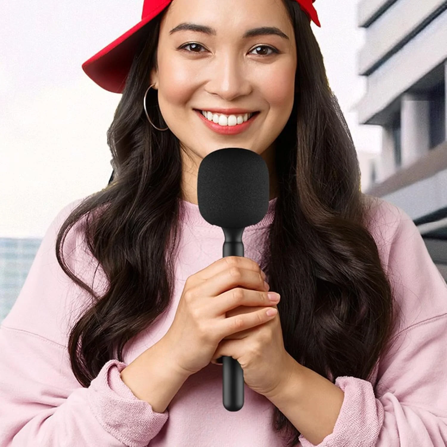 پایه میکروفون PDEEY مناسب برای میکروفون های بی سیم DJI/Rode/Hollyland Lark/Movo، نگهدارنده دستی، روکش بادگیر میکروفون