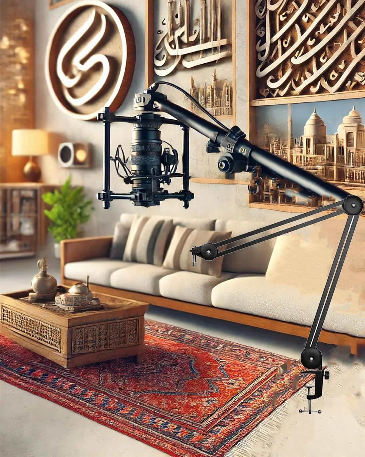 پایه میکروفون حرفه ای قابل تنظیم 52-54 سانتی متری برای تجهیزات ضبط صدا با لرزه گیر برای استفاده در استودیو، خانه، پادکست، استریمینگ و گیمینگ