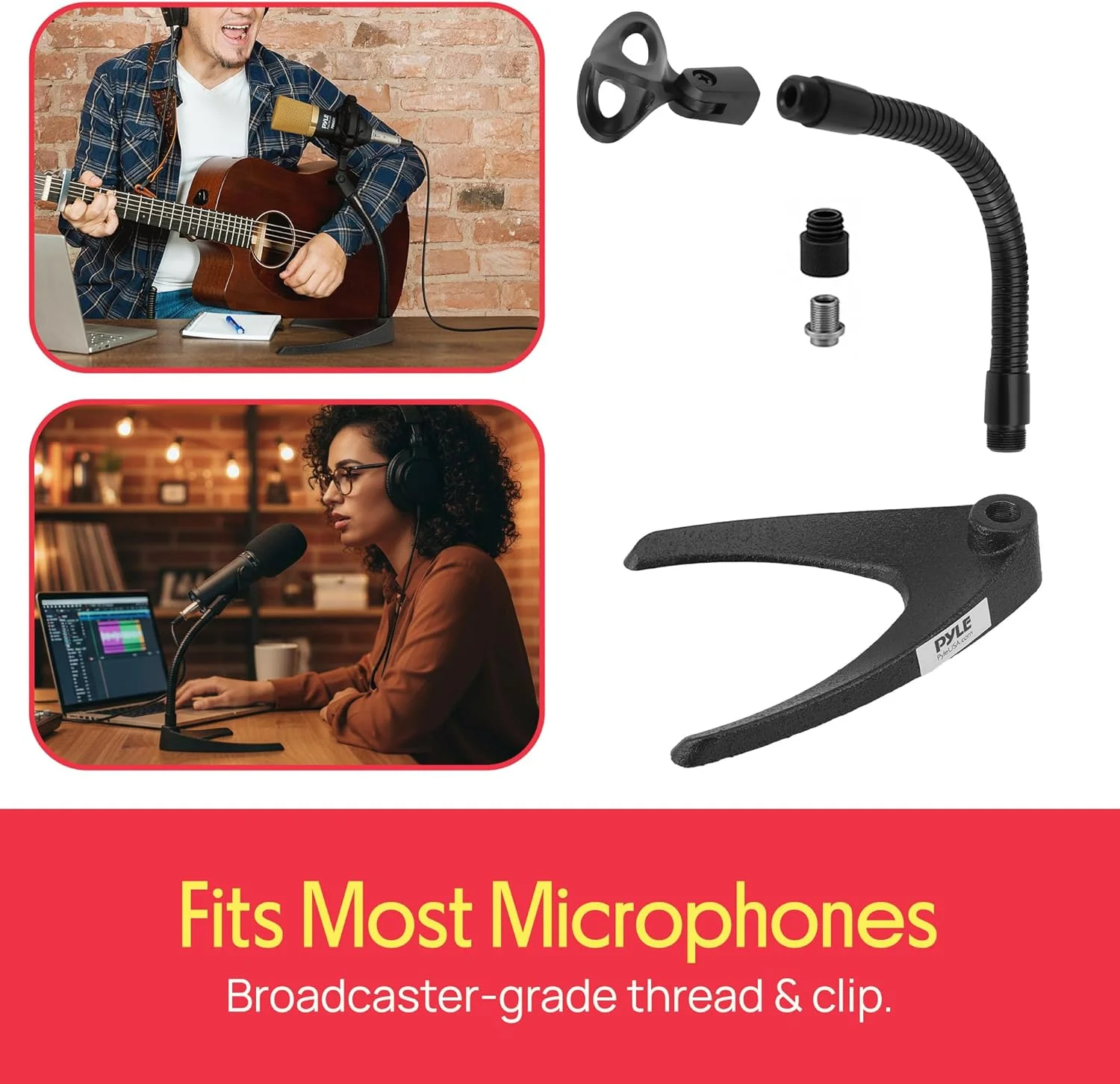 پایه میکروفون رومیزی پایل - نگهدارنده میکروفون رومیزی جهانی با گردن غازی انعطاف پذیر 8.2 اینچی و پایه U شکل محکم - ایده آل برای میز یا پیشخوان - PMKS8، مشکی پایه میکروفون رومیزی پایل - نگهدارنده میکروفون رومیزی جهانی با گردن غازی انعطاف پذیر 8.2 اینچی و پایه U شکل محکم - ایده آل برای میز یا پیشخوان - PMKS8، مشکی