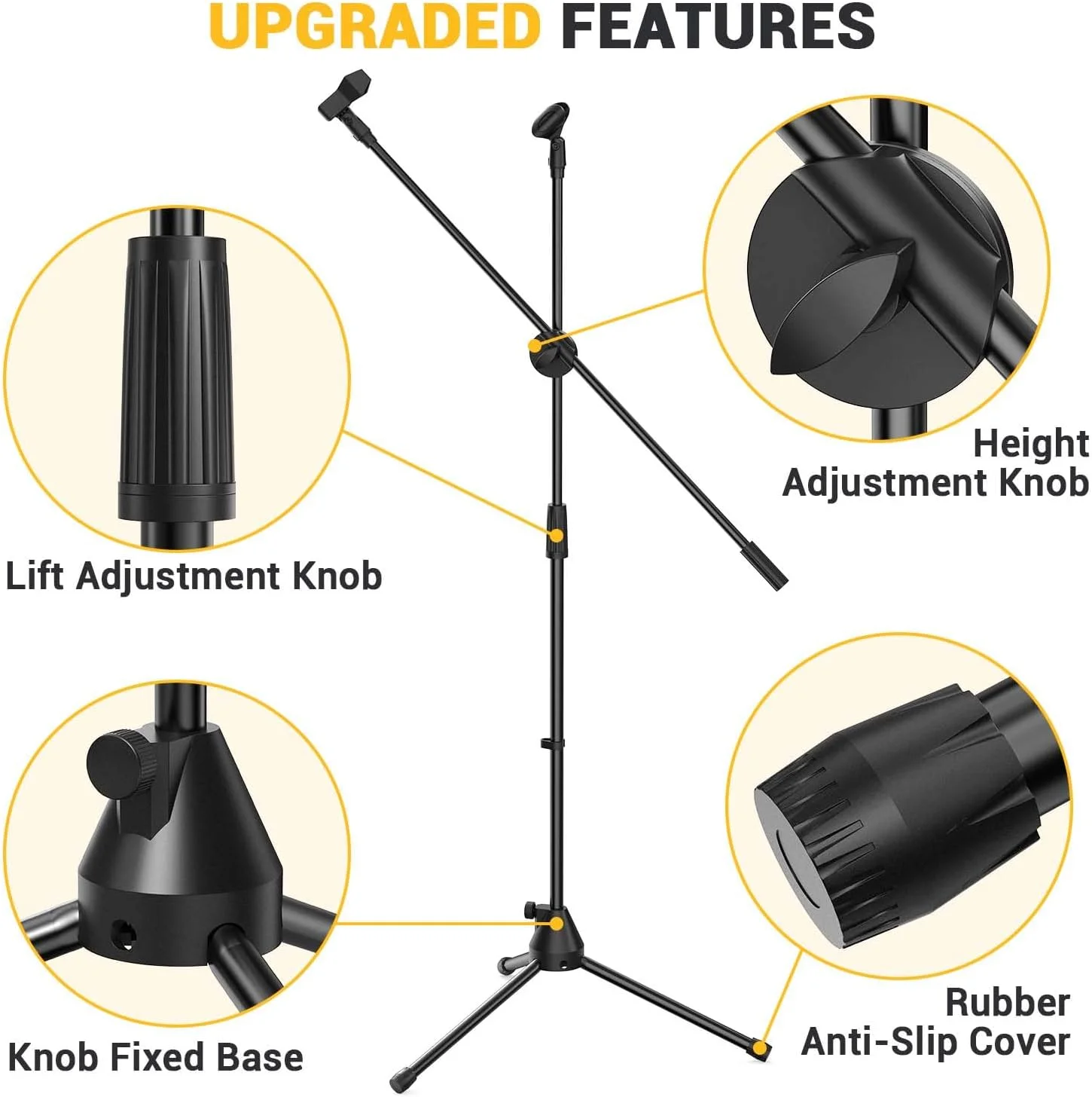 پایه میکروفون Ohuhu، پایه میکروفون سه پایه بوم با گیره های میکروفون، ارتفاع قابل تنظیم، سبک وزن، مشکی پایه میکروفون Ohuhu، پایه میکروفون سه پایه بوم با گیره های میکروفون، ارتفاع قابل تنظیم، سبک وزن، مشکی