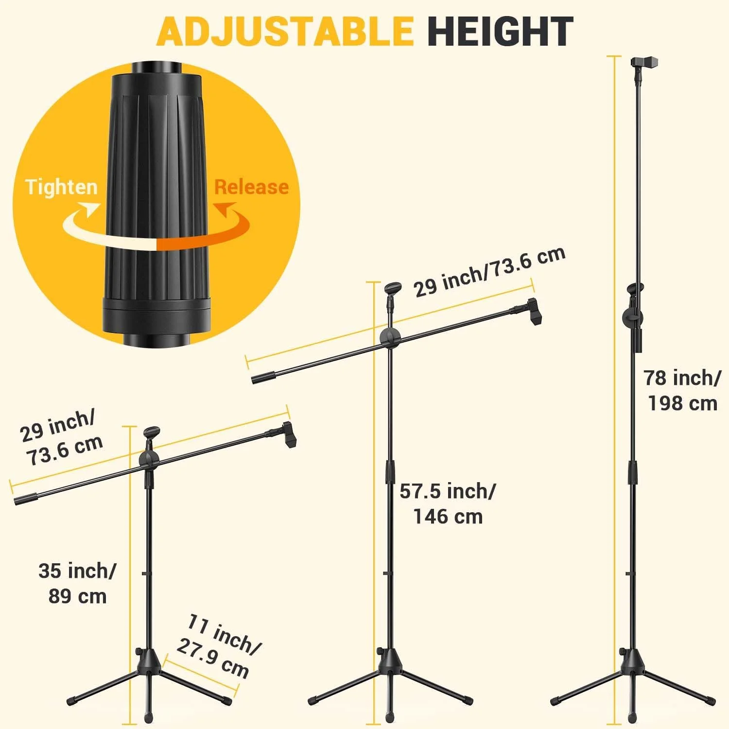 پایه میکروفون Ohuhu، پایه میکروفون سه پایه بوم با گیره های میکروفون، ارتفاع قابل تنظیم، سبک وزن، مشکی پایه میکروفون Ohuhu، پایه میکروفون سه پایه بوم با گیره های میکروفون، ارتفاع قابل تنظیم، سبک وزن، مشکی