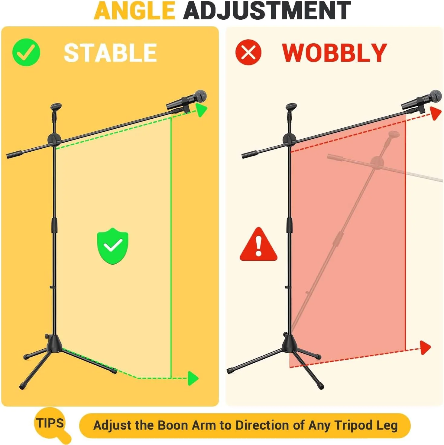 پایه میکروفون Ohuhu، پایه میکروفون سه پایه بوم با گیره های میکروفون، ارتفاع قابل تنظیم، سبک وزن، مشکی پایه میکروفون Ohuhu، پایه میکروفون سه پایه بوم با گیره های میکروفون، ارتفاع قابل تنظیم، سبک وزن، مشکی