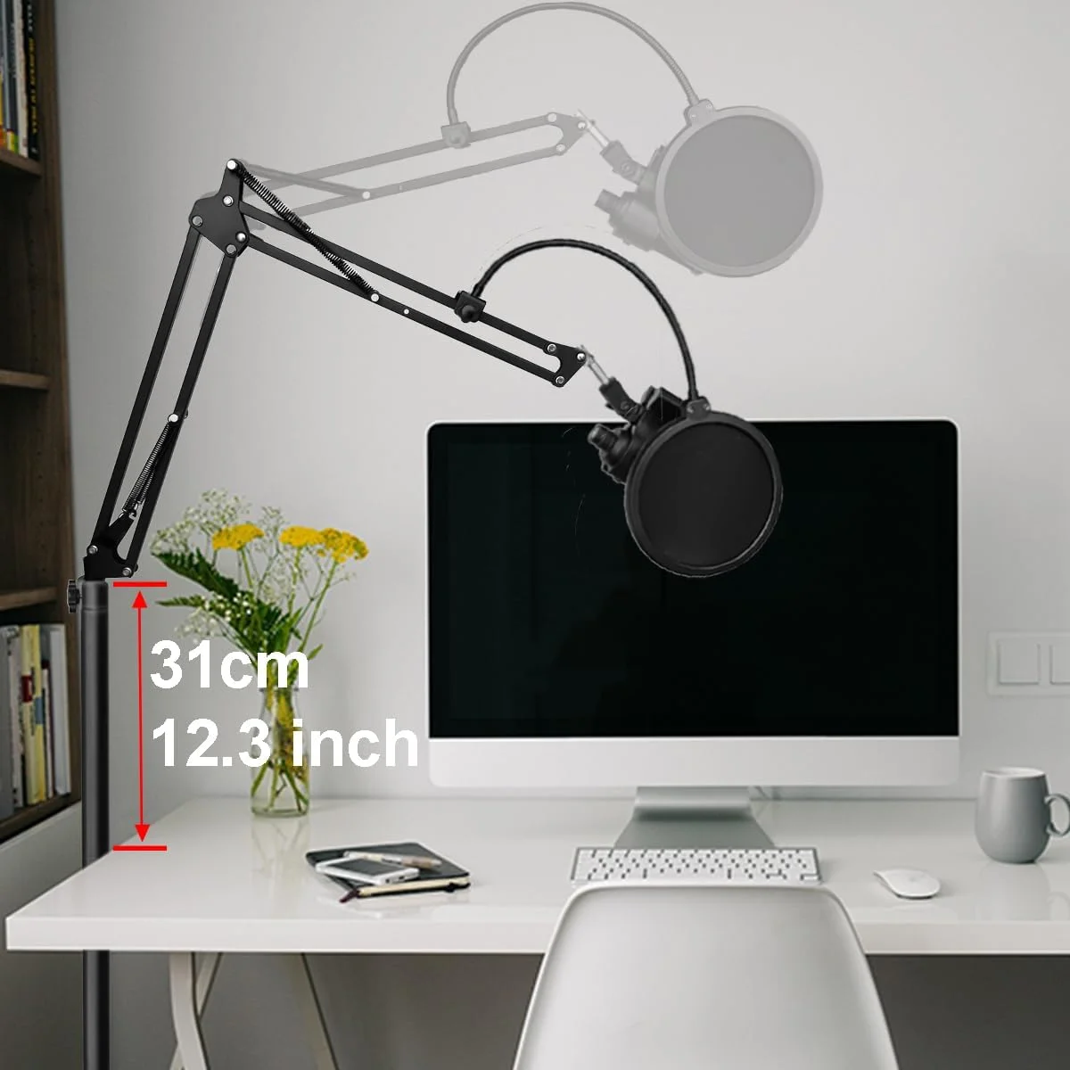 پایه میکروفون Oimlfus برای Blue Yeti، Nano، HyperX QuadCast، Elgato Wave، Shure SM7B MV7، Fifine AM8 K688 و سایر میکروفون ها با پیچ های 3/8، 5/8، 1/4 اینچ، پاپ فیلتر، گیره میکروفون
