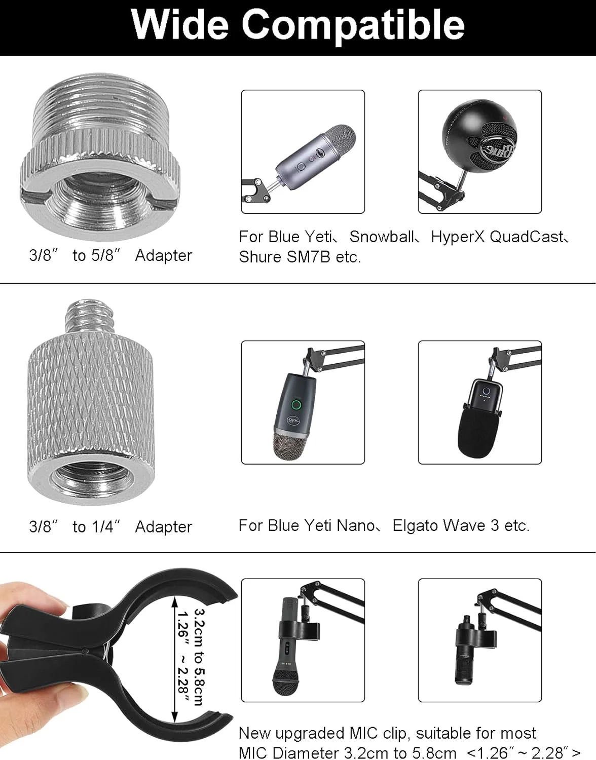 پایه میکروفون Oimlfus برای Blue Yeti، Nano، HyperX QuadCast، Elgato Wave، Shure SM7B MV7، Fifine AM8 K688 و سایر میکروفون ها با پیچ های 3/8، 5/8، 1/4 اینچ، پاپ فیلتر، گیره میکروفون