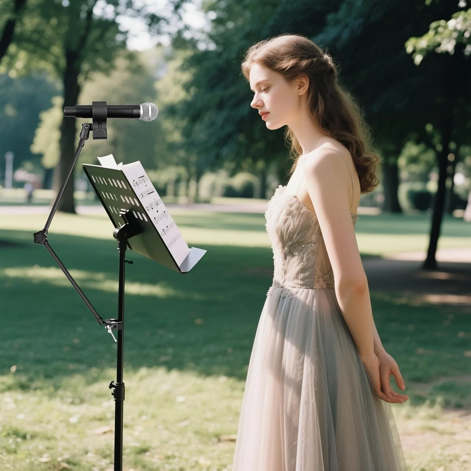 پایه نگهدارنده میکروفون، بازوی جادویی انعطاف پذیر و قابل تنظیم 21.5 اینچی با گیره خرچنگی و آداپتور 3/8 اینچ - 16 به 5/8 اینچ - 27، سازگار با Shure/Fifine/AT2020/Pyle/Blue Snowball/Razer