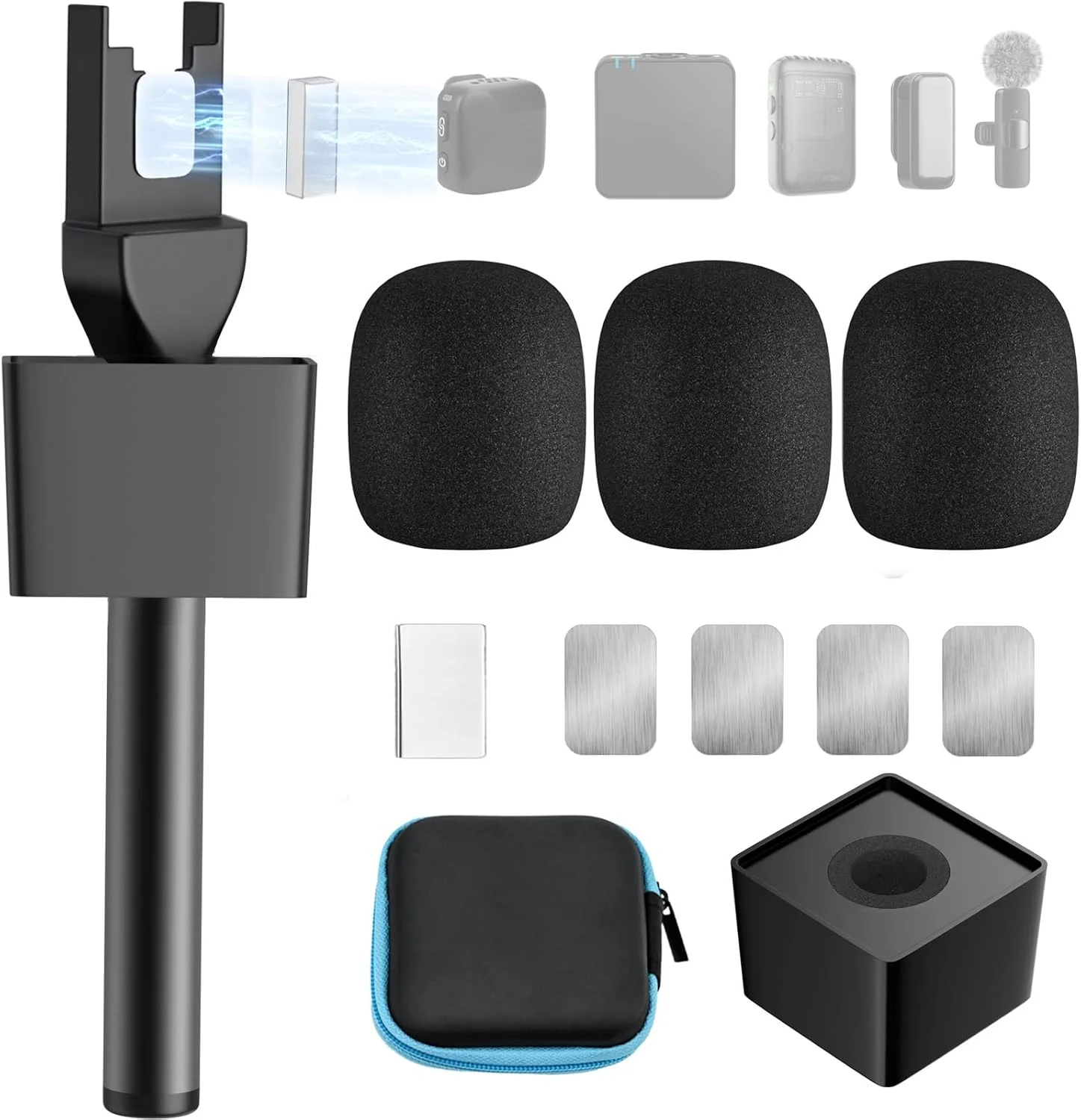 نگهدارنده میکروفون برای DJI/DJI Mini/3، پایه میکروفون برای Rode Wireless GO/Hollyland Lark/میکروفون یقه ای، پایه میکروفون مغناطیسی جهانی، نگهدارنده میکروفون با 3 فیلتر پاپ برای ولاگ، مصاحبه، پادکست، گزارش