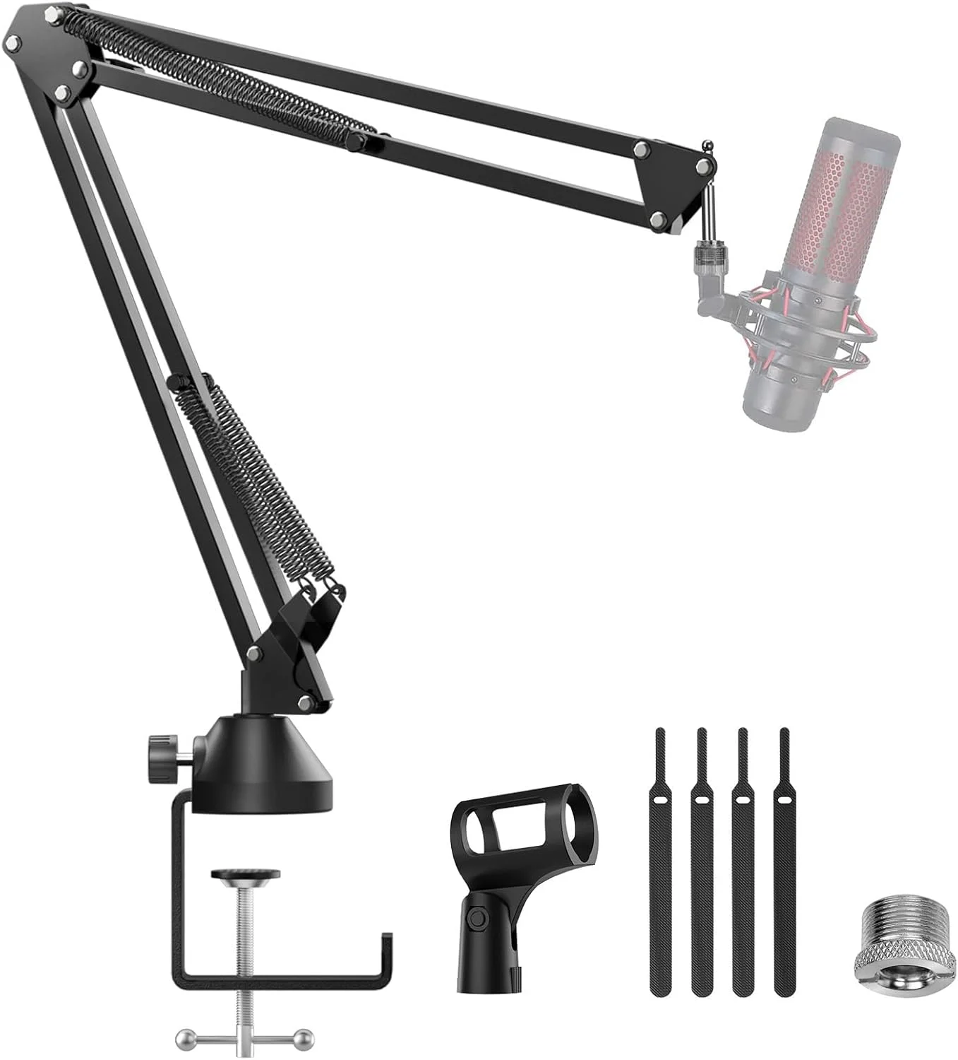 بازوی بوم میکروفون NALACAL، پایه میکروفون قابل تنظیم با گیره میکروفون، سازگار با Blue Yeti HyperX Quadcast Snowball Rode Razer، مناسب برای پخش زنده، بازی و پادکست