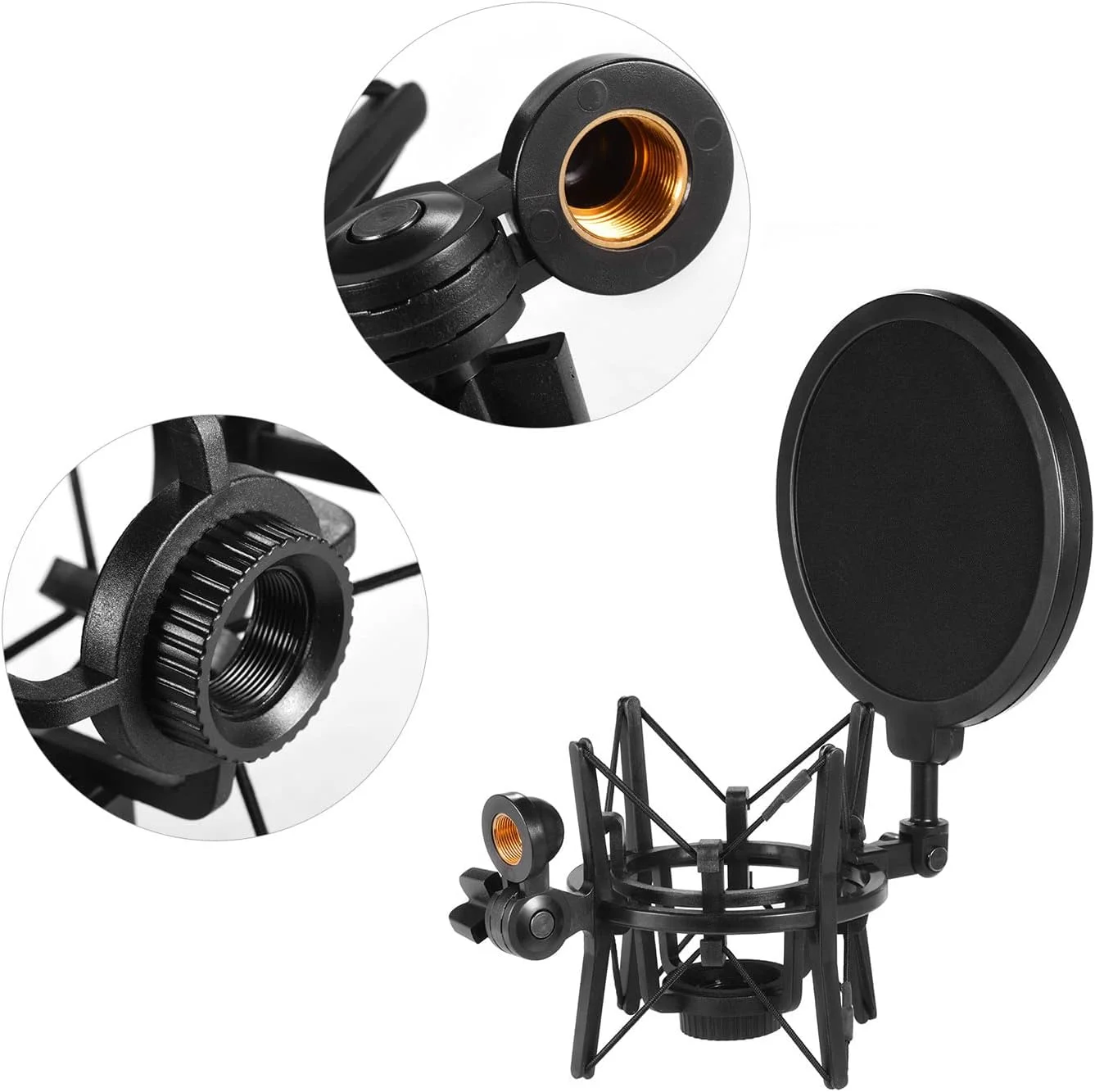 لرزه گیر میکروفون، لرزه گیر میکروفون کندانسور پلاستیکی یونیورسال با فیلتر پاپ برای استودیو پخش آنلاین و ضبط موسیقی