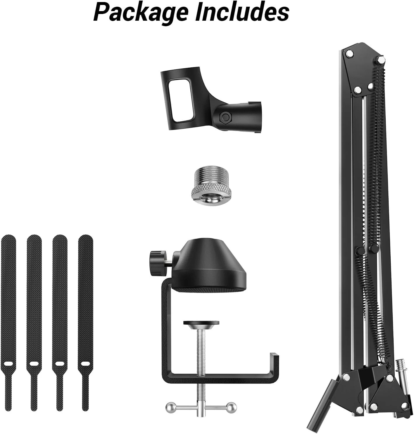 بازوی بوم میکروفون NALACAL، پایه میکروفون قابل تنظیم با گیره میکروفون، سازگار با Blue Yeti HyperX Quadcast Snowball Rode Razer، مناسب برای پخش زنده، بازی و پادکست