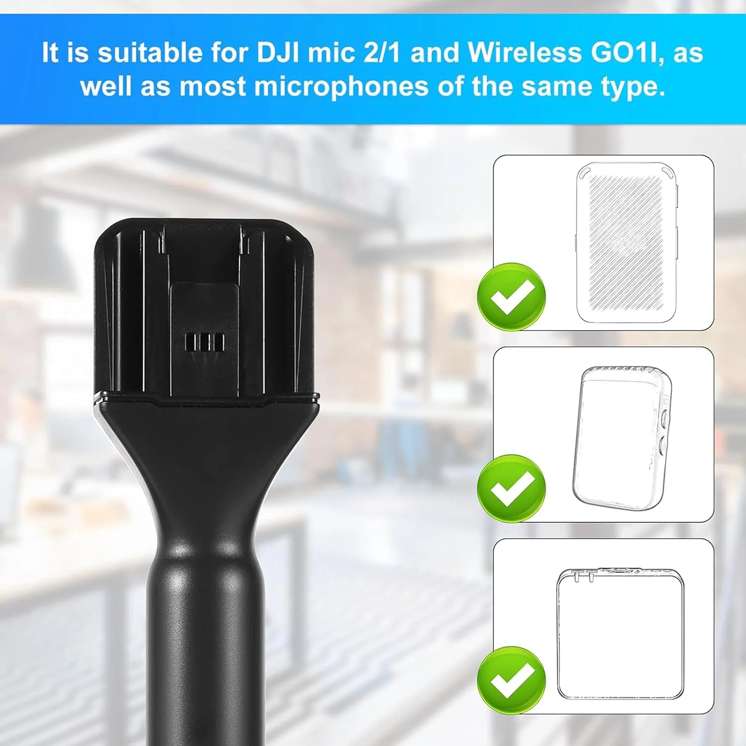 نگهدارنده میکروفون، پایه میکروفون بی سیم دستی، آداپتور دستی میکروفون با محافظ باد برای لوازم جانبی DJI Mic 1/2 Wireless GO II، جایگزین تجهیزات مصاحبه