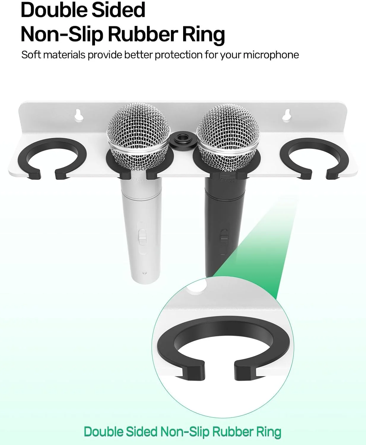 نگهدارنده چندگانه میکروفون 4 اسلات سفید برای میکروفون های سیمی و بی سیم، نگهداری تا 4 میکروفون، سازمان دهنده و نگهدارنده چندگانه میکروفون برای پایه میکروفون، پد لاستیکی / قابل نصب روی دیوار یا نصب روی پایه 5/8 اینچ -27 یا 3/8 اینچ -16