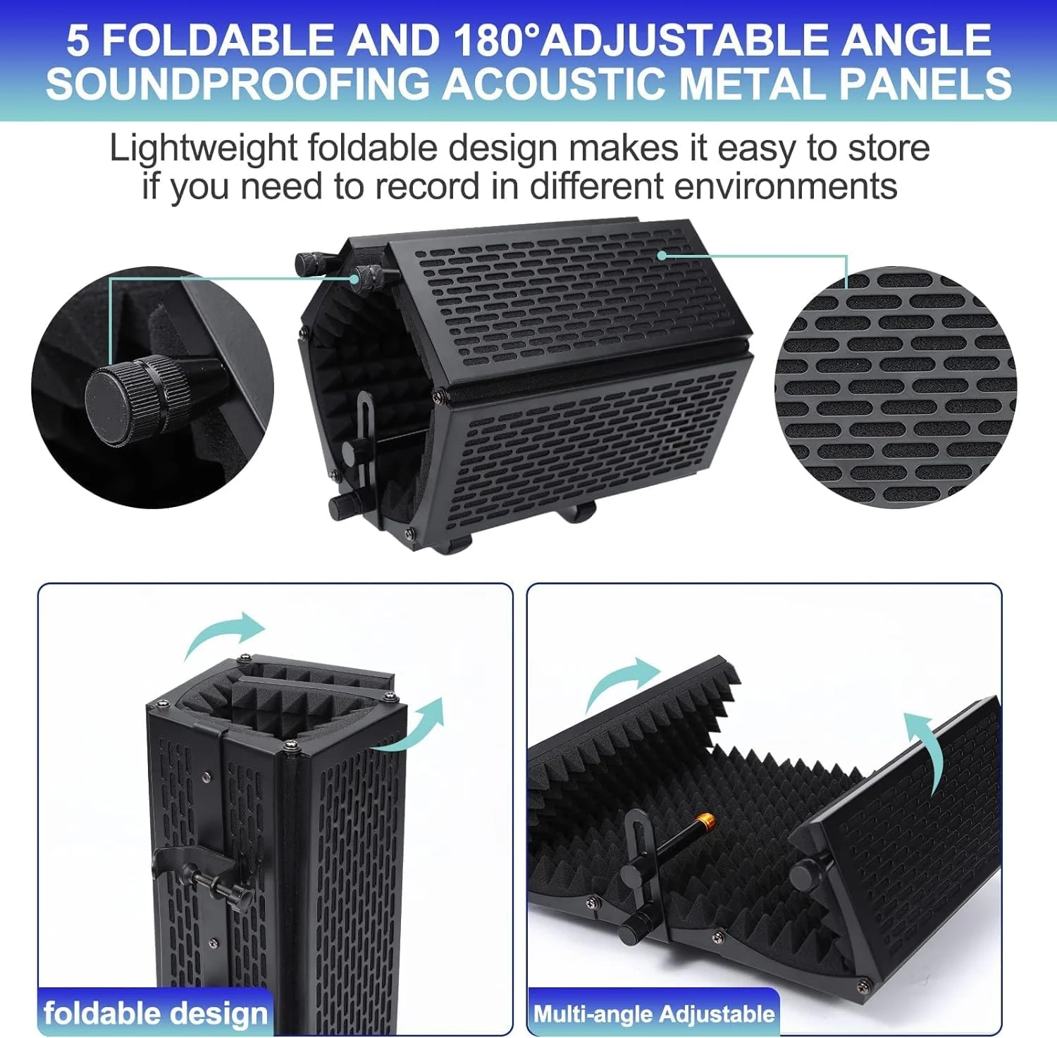 محافظ ایزولاسیون میکروفون با پاپ فیلتر و پایه سه پایه، محافظ تاشو میکروفون با عایق صوتی سه گانه و فوم متراکم، مناسب برای استودیو، پادکست، خوانندگی محافظ ایزولاسیون میکروفون با پاپ فیلتر و پایه سه پایه، محافظ تاشو میکروفون با عایق صوتی سه گانه و فوم متراکم، مناسب برای استودیو، پادکست، خوانندگی