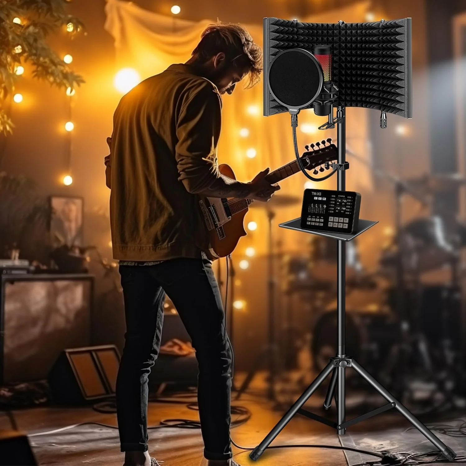 محافظ ایزولاسیون میکروفون با پاپ فیلتر و پایه سه پایه، محافظ تاشو میکروفون با عایق صوتی سه گانه و فوم متراکم، مناسب برای استودیو، پادکست، خوانندگی محافظ ایزولاسیون میکروفون با پاپ فیلتر و پایه سه پایه، محافظ تاشو میکروفون با عایق صوتی سه گانه و فوم متراکم، مناسب برای استودیو، پادکست، خوانندگی