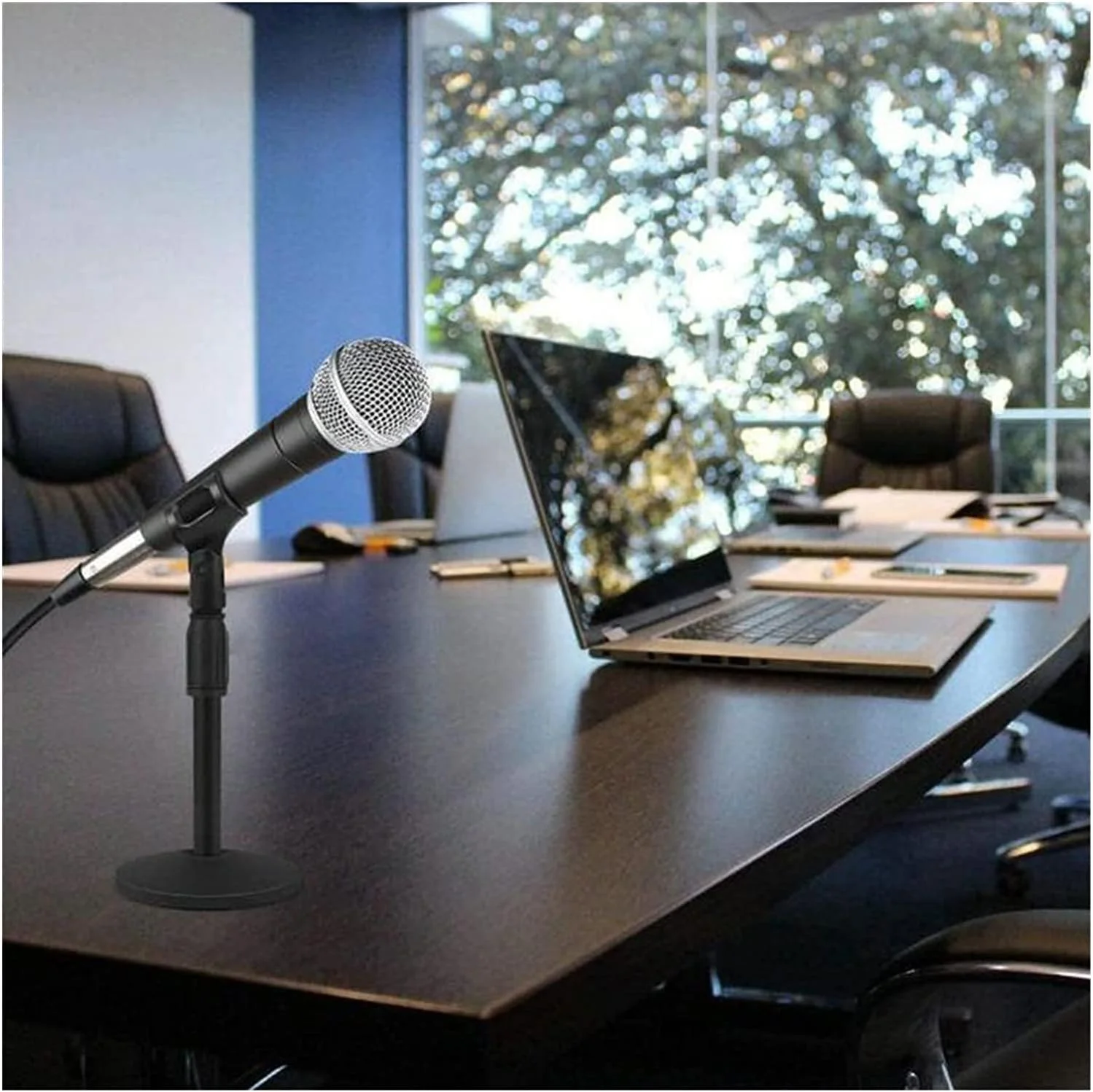 پایه میکروفون رومیزی با قابلیت نصب، پایه میکروفون رومیزی قابل تنظیم ارتقا یافته با پایه پلاستیکی ضد لغزش به همراه گیره میکروفون و پیچ سازگار با میکروفون های تا 35 سانتی متر