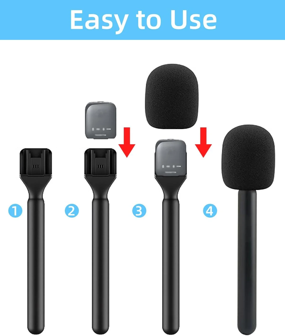 دسته میکروفون، نگهدارنده میکروفون برای DJI/DJI Mini، Rode Wireless GO، Hollyland Lark/Lavalier، آداپتور دستی برای میکروفون مصاحبه بی سیم، برای ولاگ، مصاحبه، پادکست، گزارش (1 عدد)