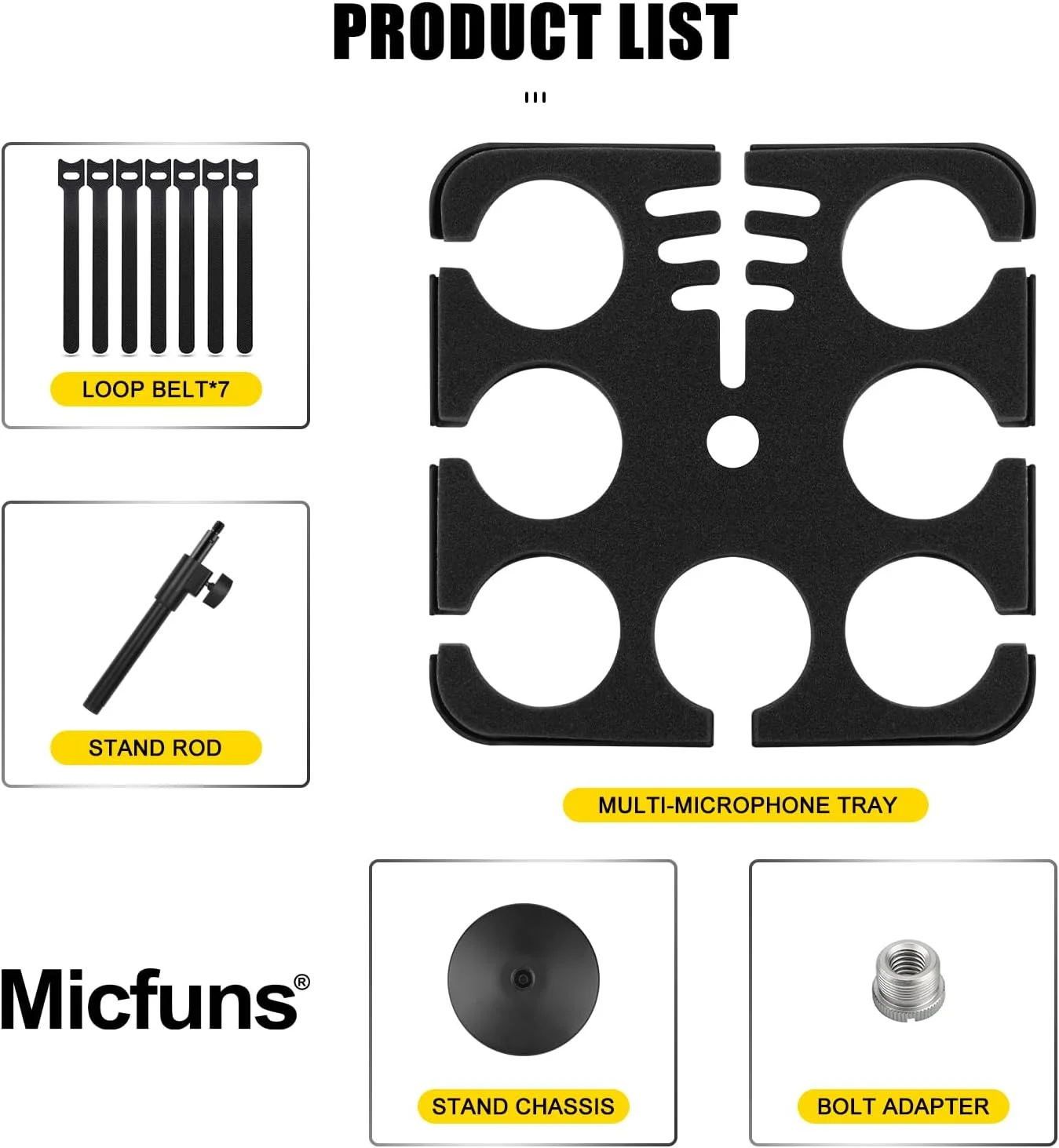 نگهدارنده چندگانه میکروفون، نگهدارنده میکروفون سیمی و بی سیم برای پایه، ظرفیت نگهداری تا 7 میکروفون، آلومینیومی، مشکی همراه با پایه