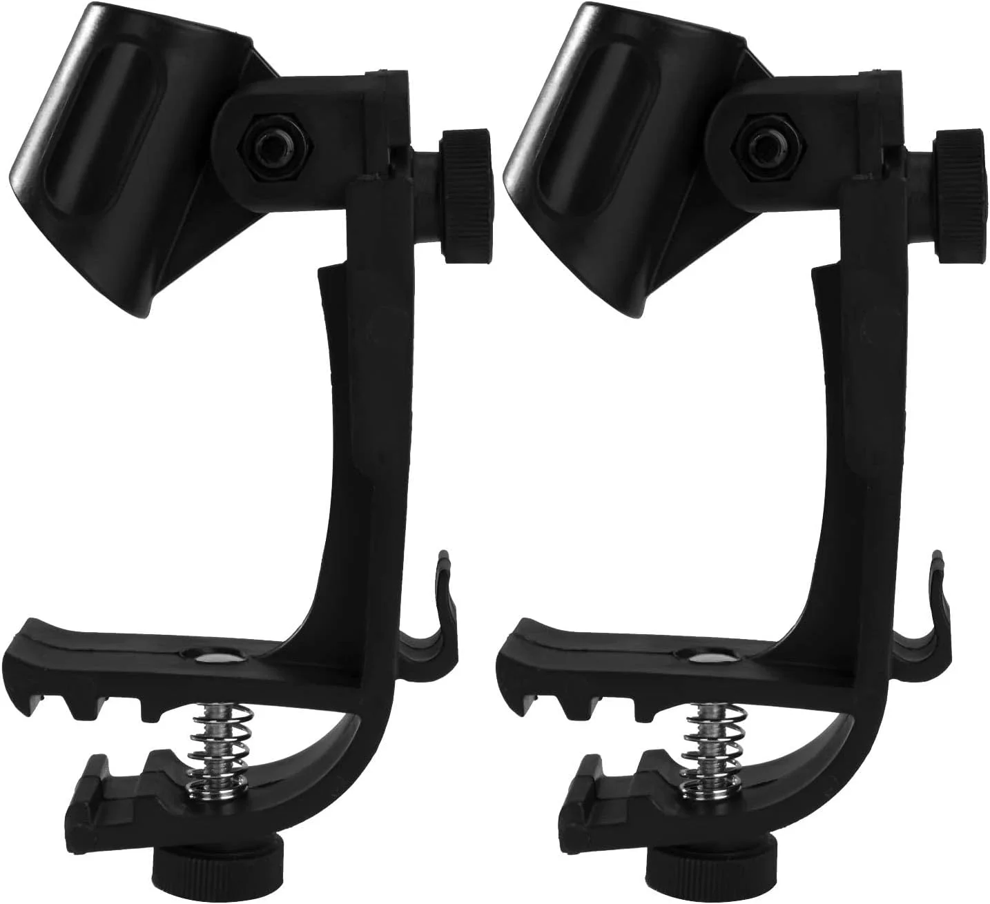 گیره های میکروفون درام، نگهدارنده میکروفون درام پلاستیکی قابل تنظیم و ضد ضربه، گیره نصب رینگ کاربردی، فنر، ضد زنگ و سازگار با محیط زیست، برای هر میکروفون دستی به طور پیوسته، 1 جفت (مشکی)