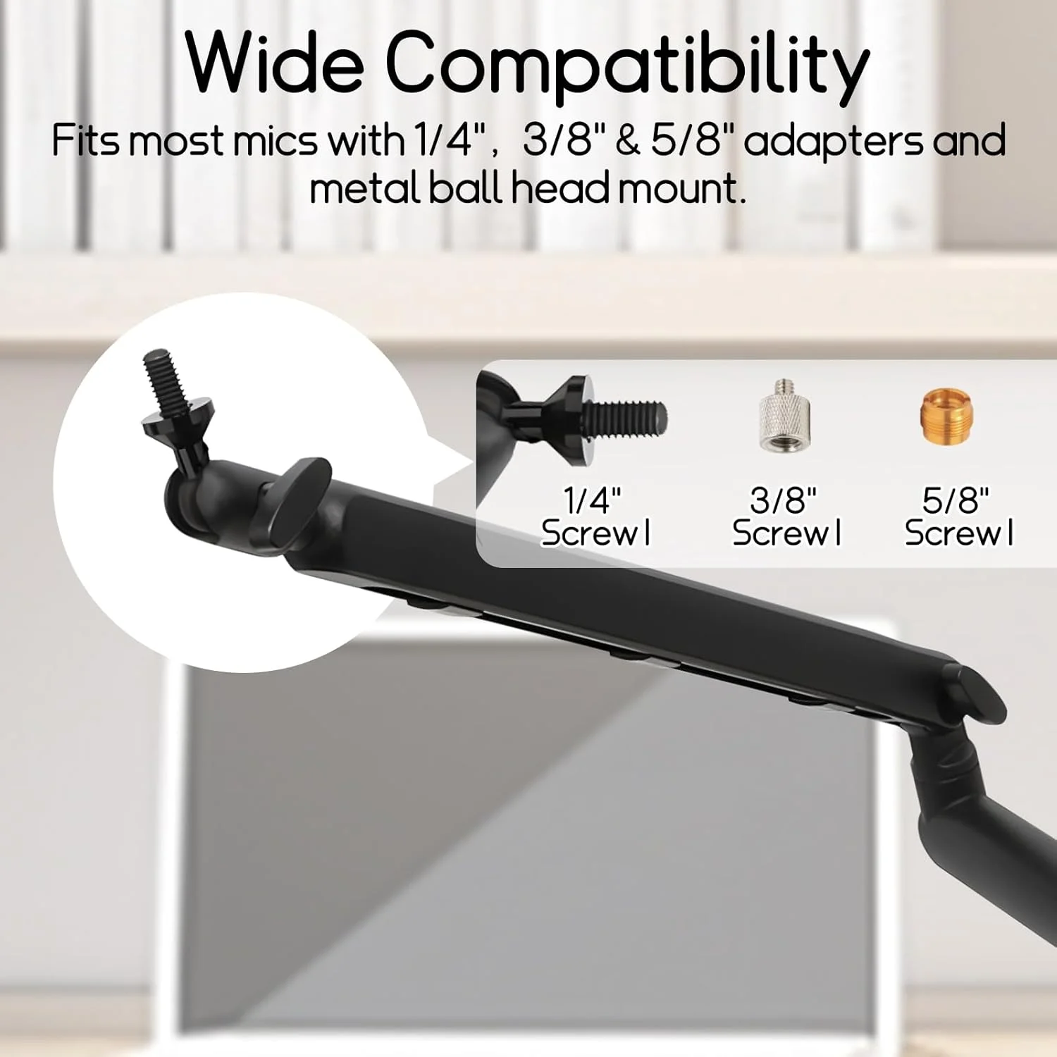 بازوی میکروفون با میله افزایش طول اضافی، چرخش 360 درجه، بازوی میکروفون رومیزی تاشو با آداپتور پیچ 1/4، 3/8، 5/8 اینچ، بازوی میکروفون برای پادکست، استیج یا استودیوی خانگی