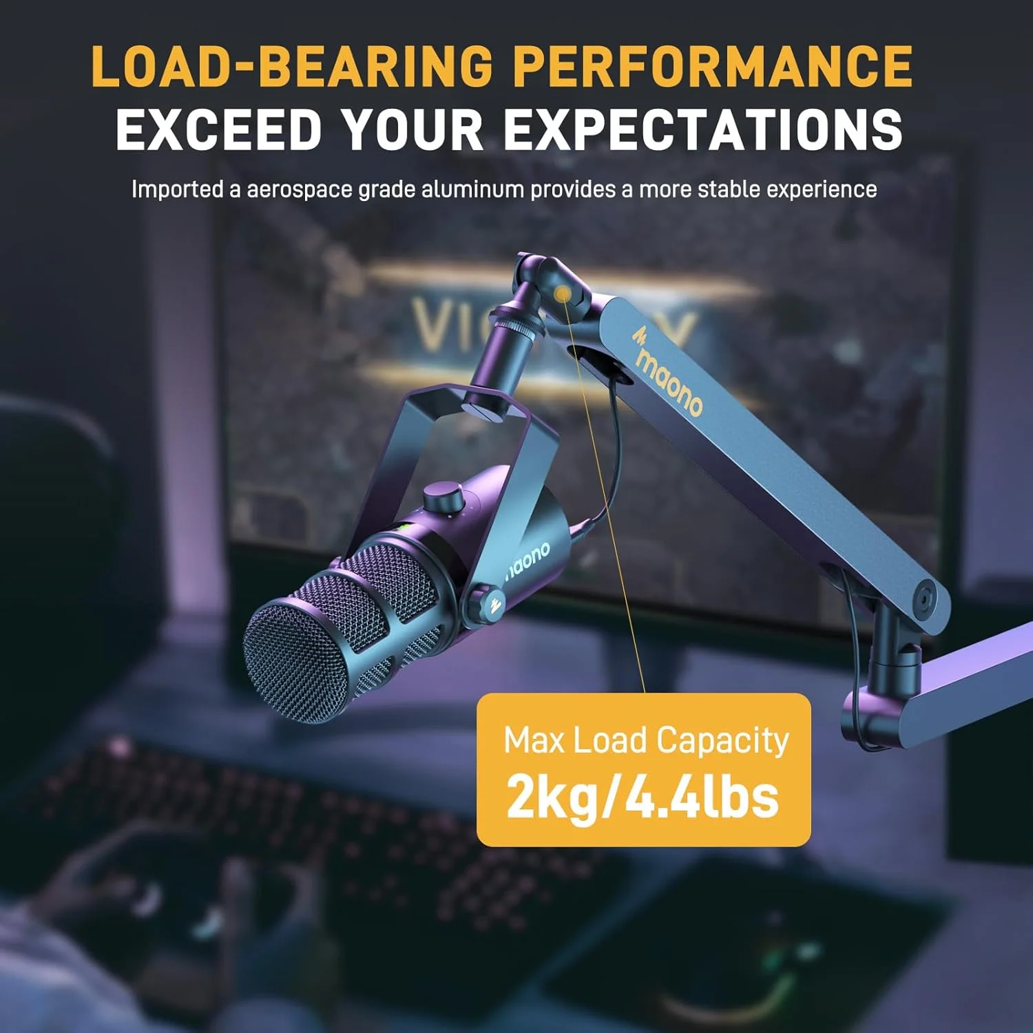 بازوی میکروفون MAONO، بازوی بوم میکروفون با کانال های مدیریت کابل، گیره رومیزی، نصب همه کاره و کاملا قابل تنظیم، پایه میکروفون سنگین برای پادکست (مشکی BA92 با نمای کم)