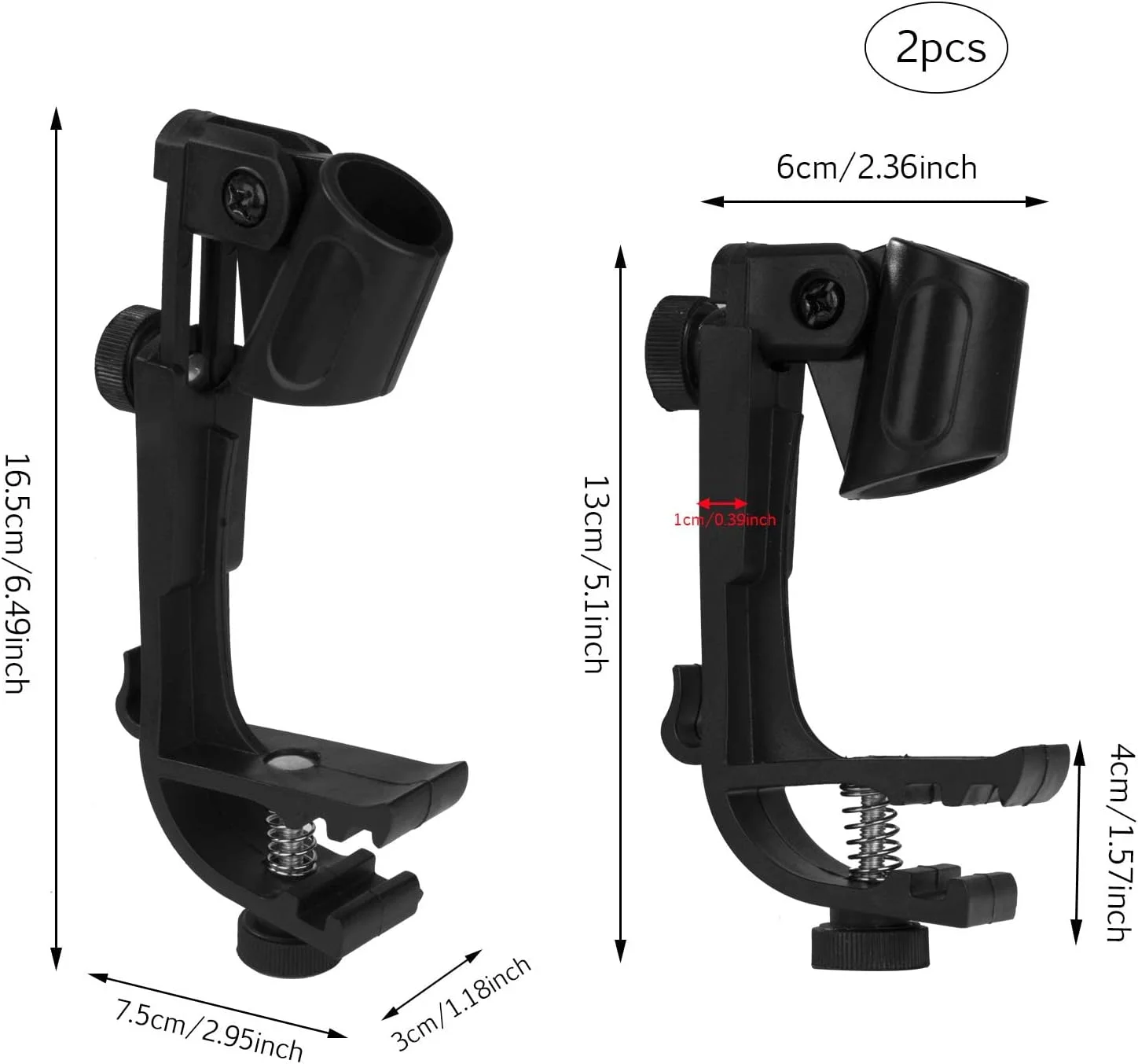 گیره های میکروفون درام، نگهدارنده میکروفون درام پلاستیکی قابل تنظیم و ضد ضربه، گیره نصب رینگ کاربردی، فنر، ضد زنگ و سازگار با محیط زیست، برای هر میکروفون دستی به طور پیوسته، 1 جفت (مشکی)