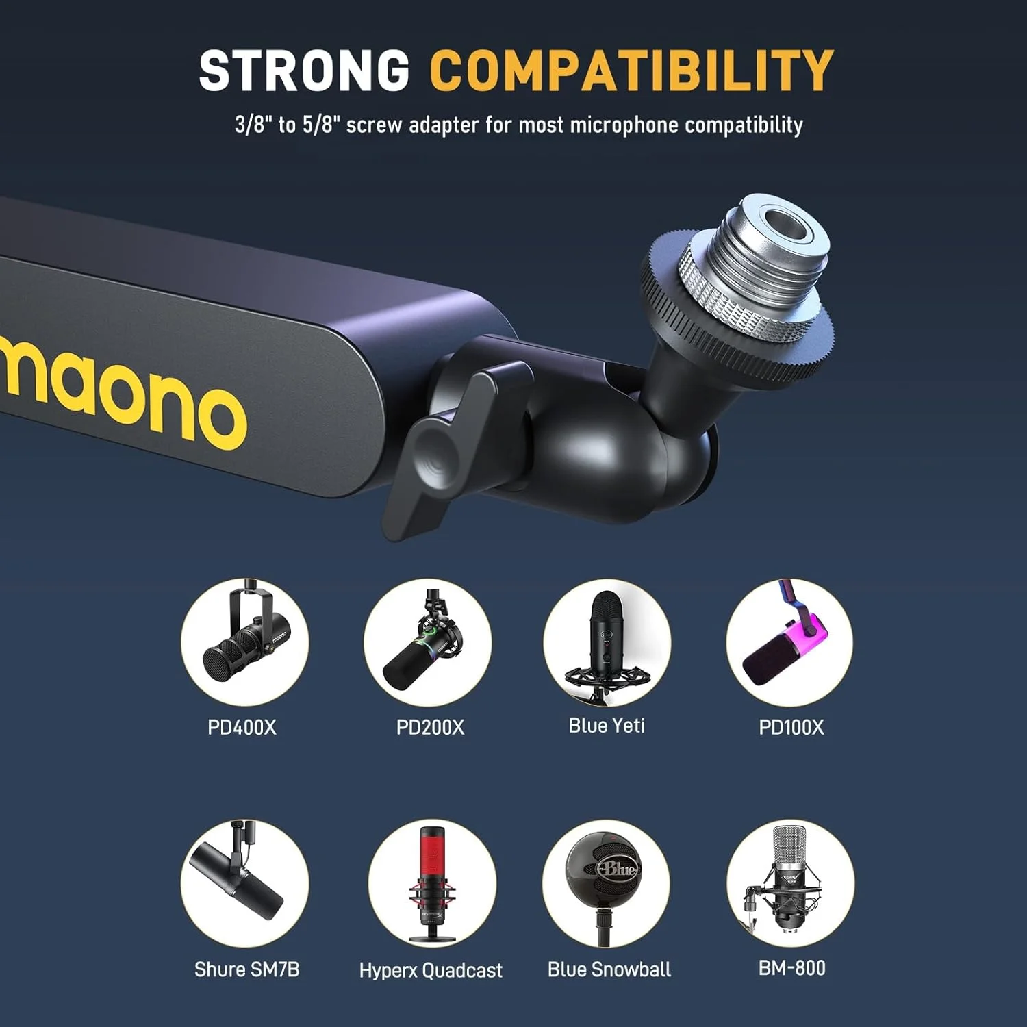 بازوی میکروفون MAONO، بازوی بوم میکروفون با کانال های مدیریت کابل، گیره رومیزی، نصب همه کاره و کاملا قابل تنظیم، پایه میکروفون سنگین برای پادکست (مشکی BA92 با نمای کم)