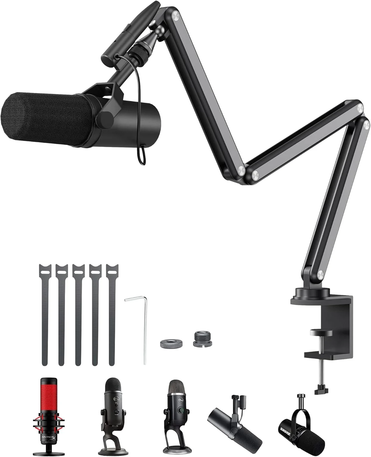 پایه میکروفون بازویی آلیاژ آلومینیوم KU XIU برای میز، پایه بازویی میکروفون سه قسمتی قابل تنظیم با کانال های مدیریت کابل برای پادکست، ضبط، استریم، بازی، دفتر کار خانگی - خاکستری